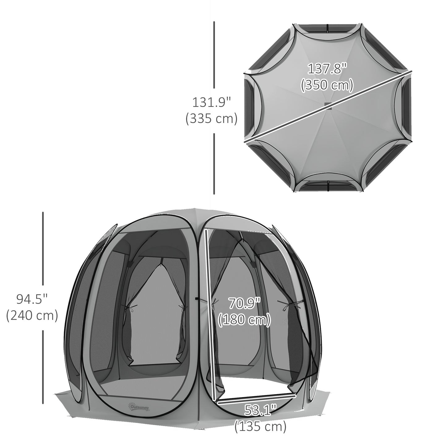 Outsunny 11' x 11.5' Screen Tent, Pop Up Camping Gazebo with Portable Carry Bag and 2 Doors, Cream White