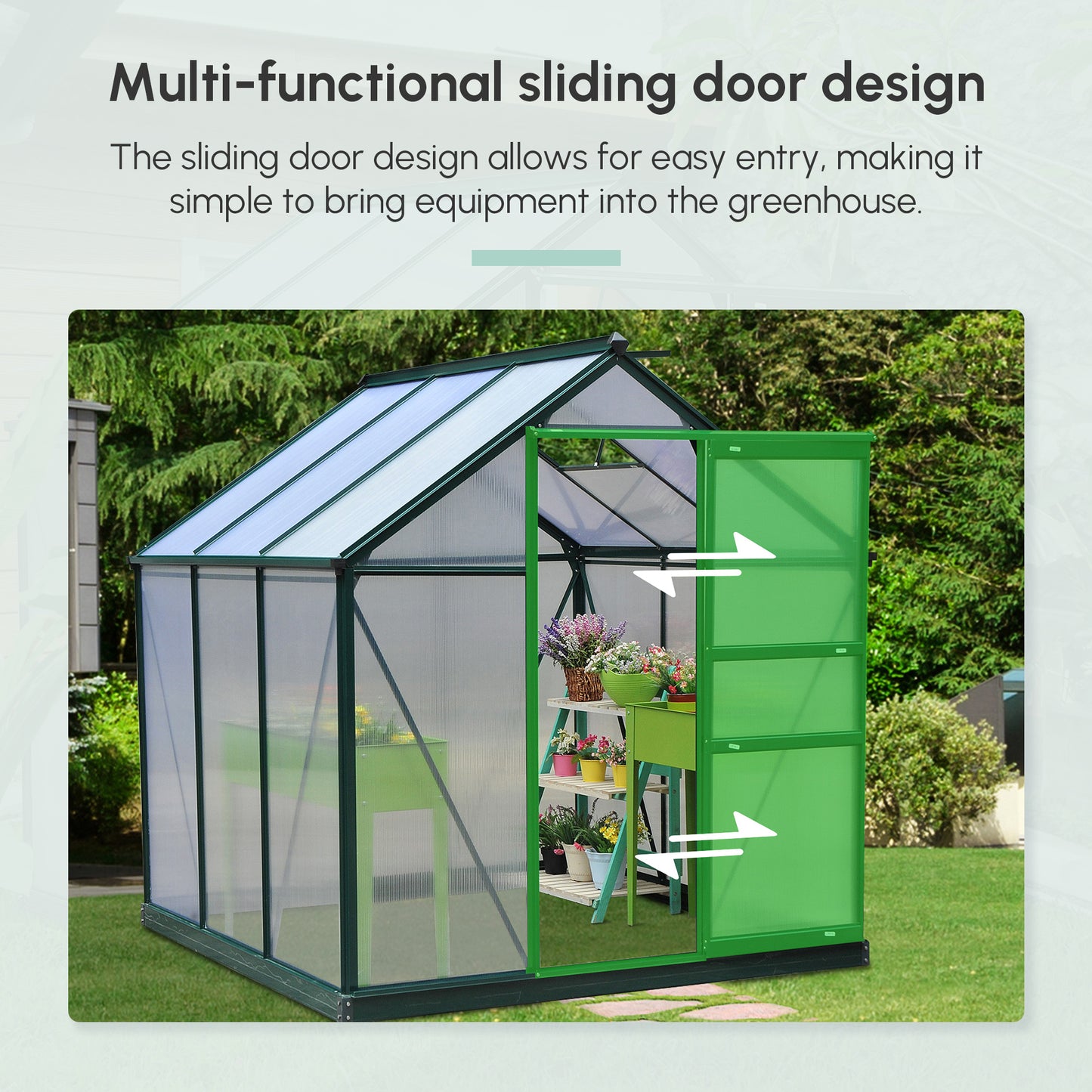 Outsunny 6.2' x 6.3' x 6.6' Clear Polycarbonate Greenhouse, Large Walk-In Green House Garden, Plants Grow, Galvanized Sheet Frame w/ Slide Door