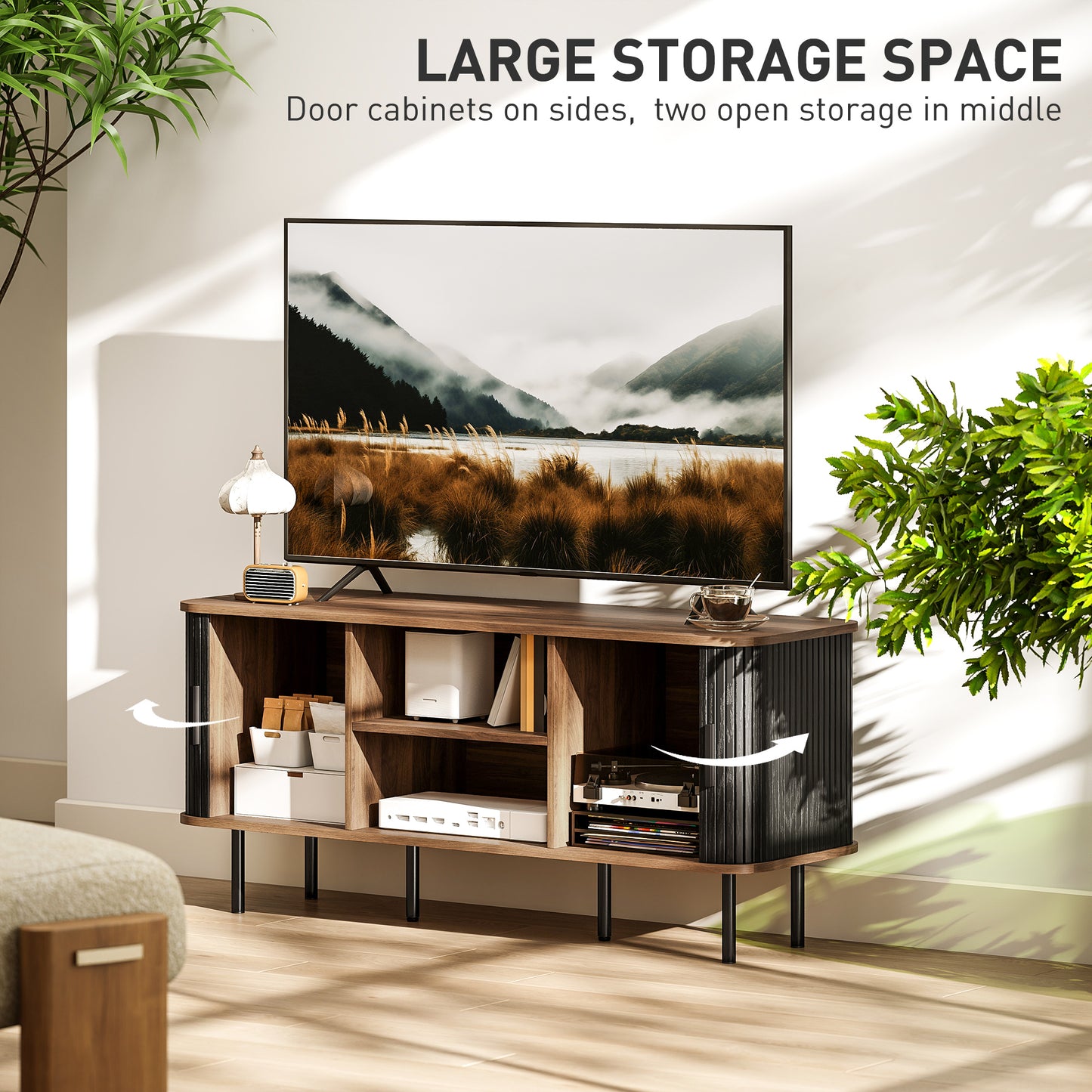 HOMCOM TV Stand Cabinet for TVs up to 55 Inches, TV Unit with Storage Shelves and Cabinets for Living Room, Oak Tone
