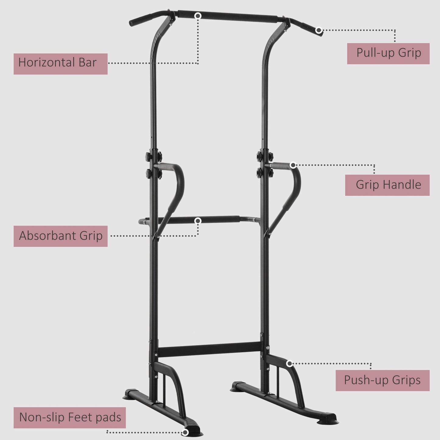Soozier Power Tower Dip Station Pull Up Bar, Multi-Function Push Up Equipment with Adjustable Height for Home Gym Strength Training Workout Fitness, Black