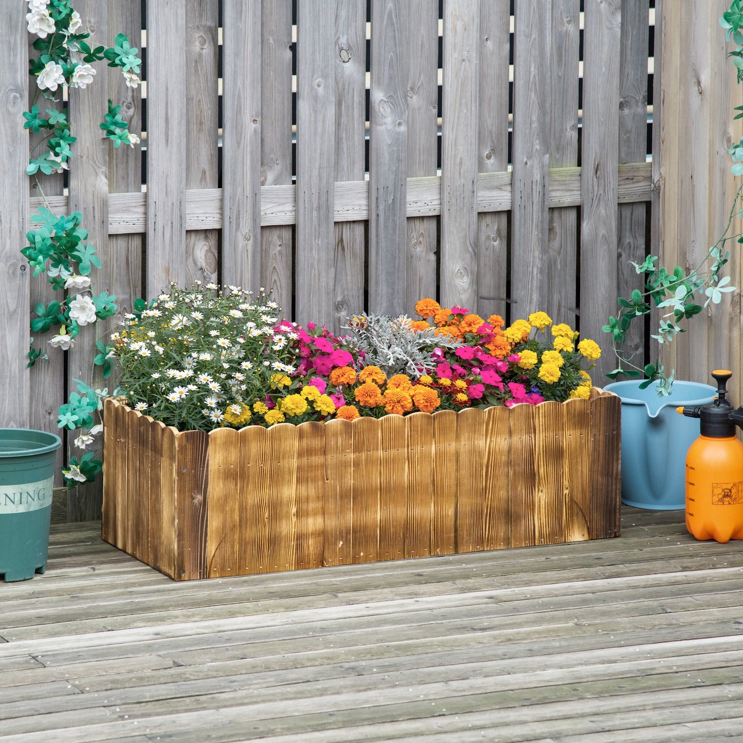 Outsunny 40" x 16" x 12" Wooden Raised Garden Bed, Raised Planter Box, Planter Raised Bed with Drainage Holes, Natural