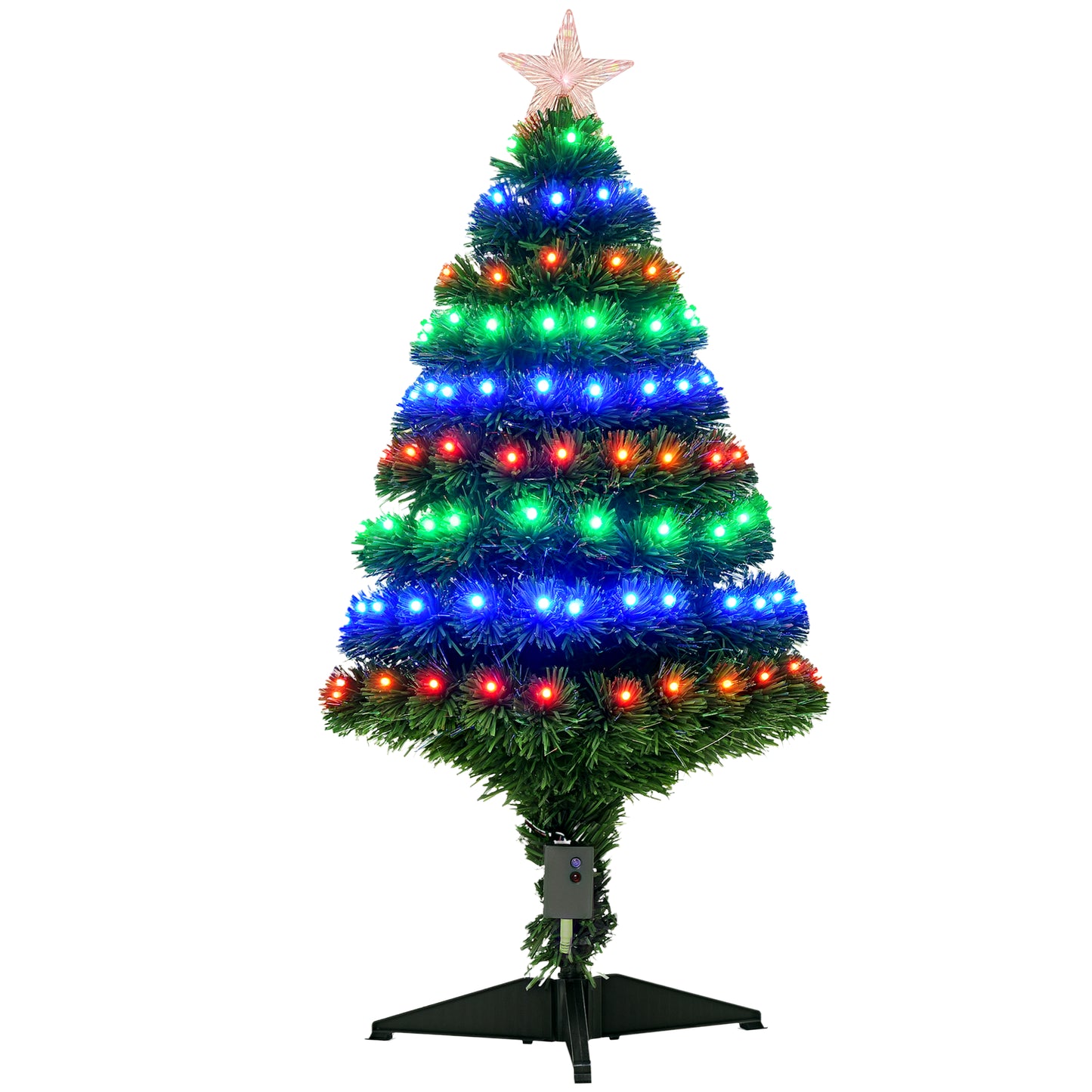 HOMCOM 4ft Prelit Artificial Optical Xmas Tree Spruce Hinged Full Tree