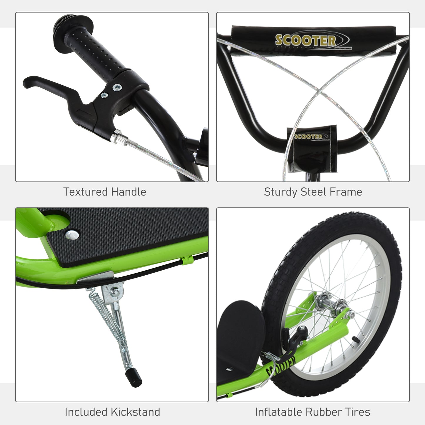 Aosom Kids Kick Scooter for 5+ Year Old, Kids Ride on Toy w/ 16'' Inflatable Wheel Dual Brakes, Black