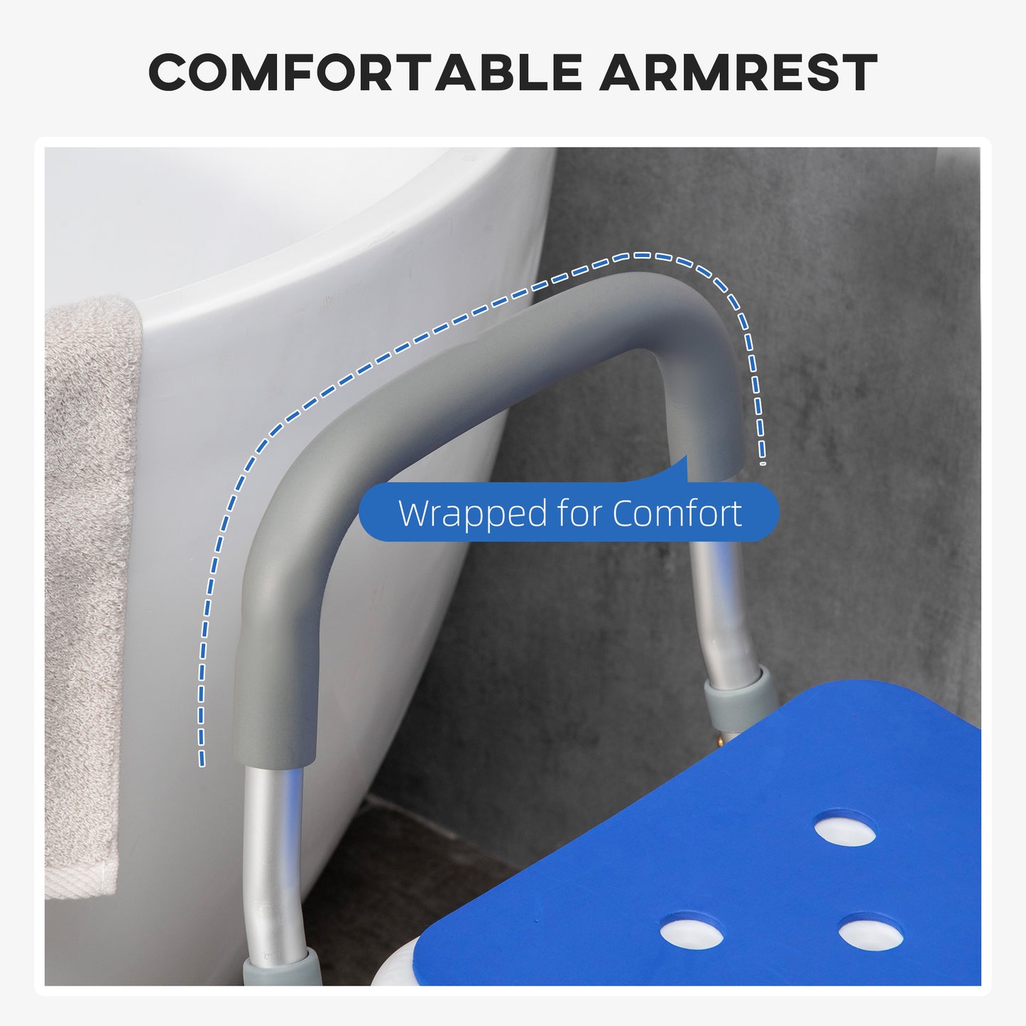HOMCOM Bath Chair with Back, Adjustable Height Non-slip Shower Stool Bench Tool-Free Assembly Bathroom Aids, White