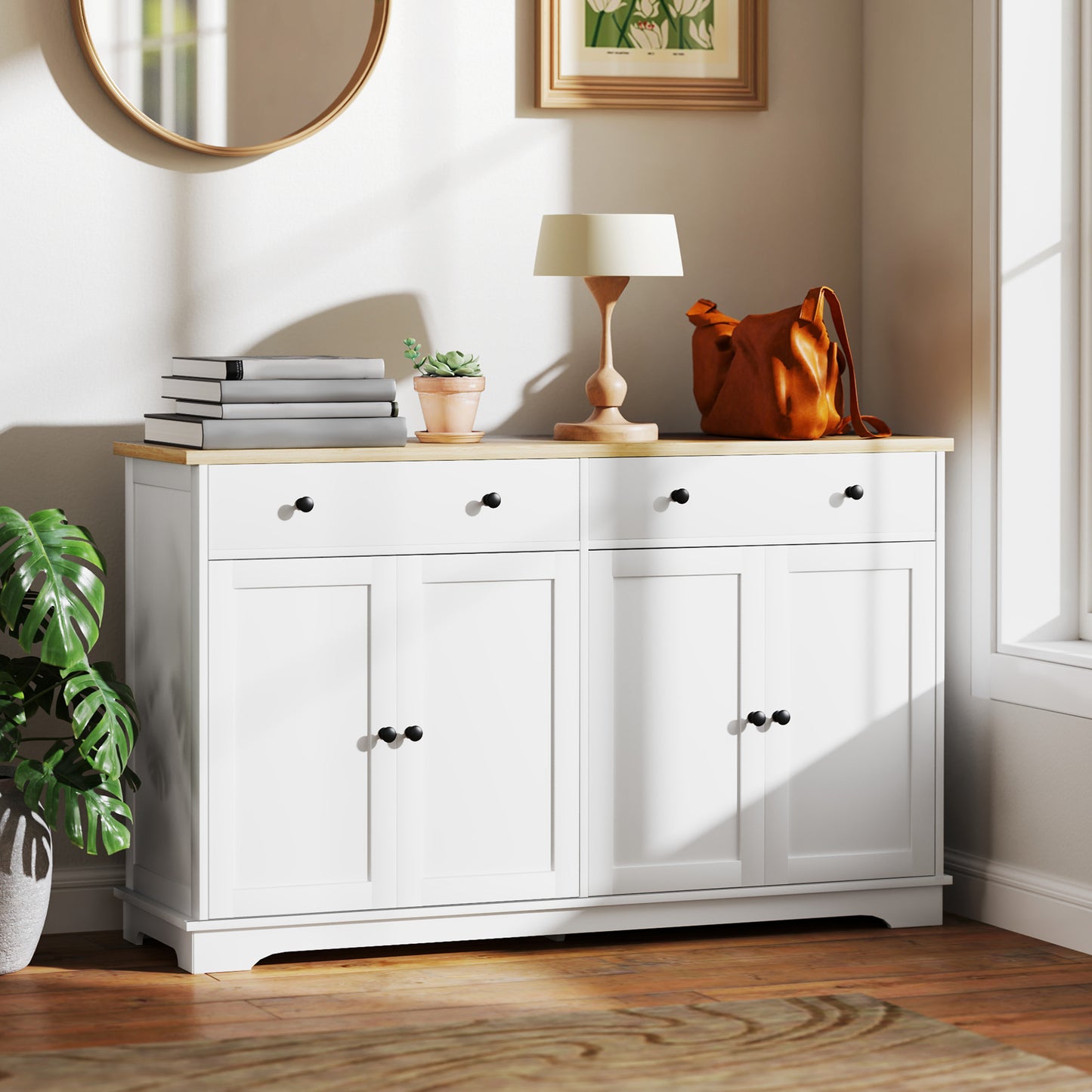 HOMCOM Modern Sideboard, Buffet Cabinet with Storage Drawers, Adjustable Shelves for Living Room, Dining Room, Entryway, White