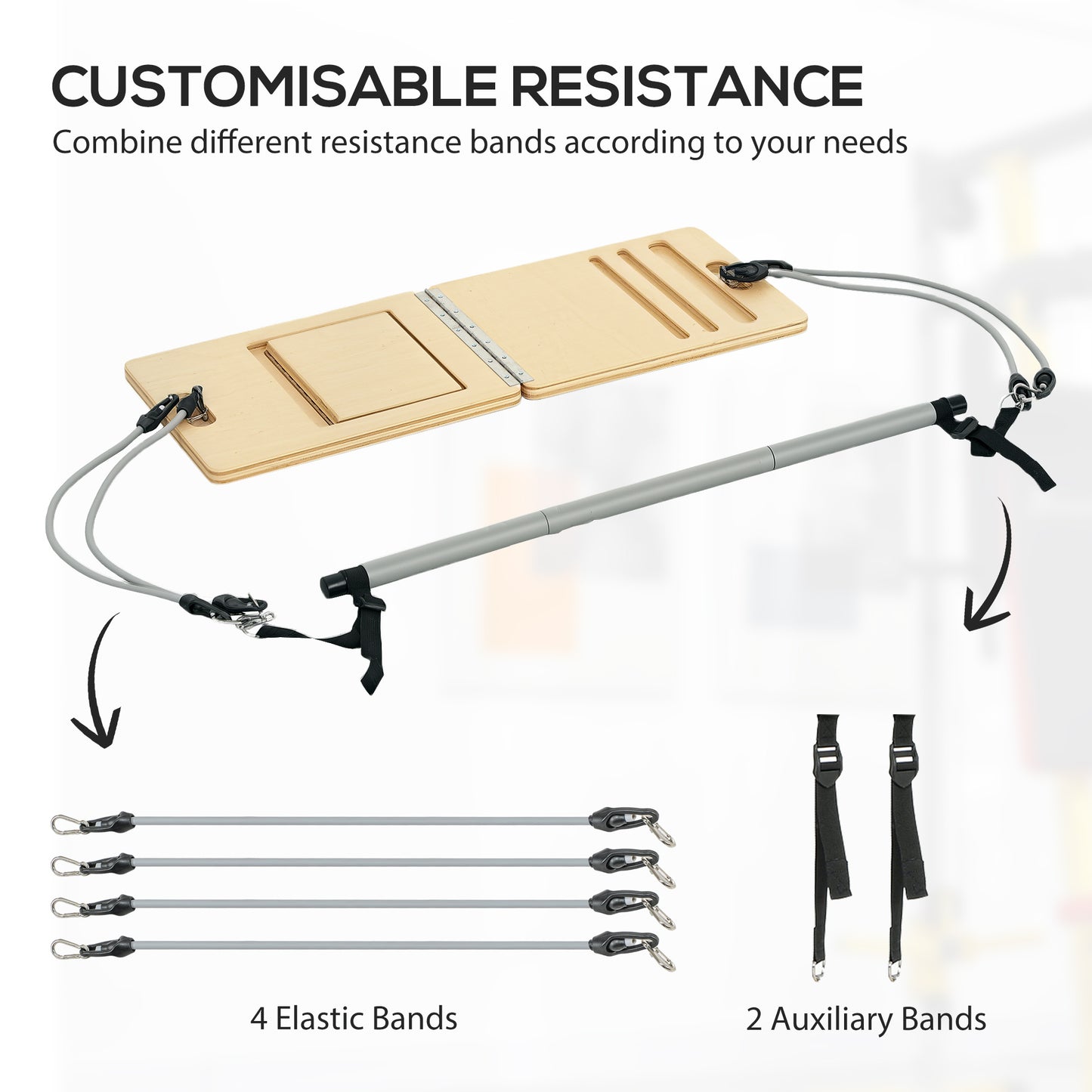Soozier Pilates Bar Kit with Resistance Bands and Foldable Calf Stretch Board, Pilates Equipment for Full Body Workouts, Grey