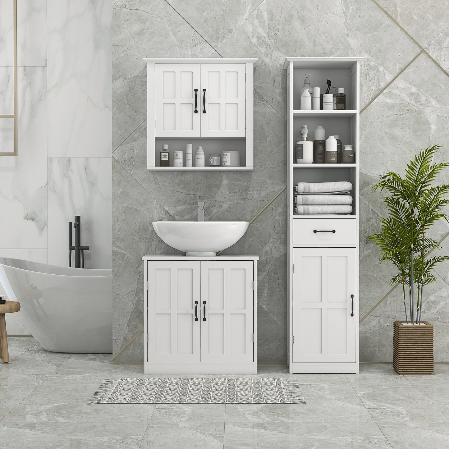 HOMCOM Wall Mount Bathroom Cabinet, Storage Organizer Kitchen Cupboard with 2 Doors and Adjustable Shelf White