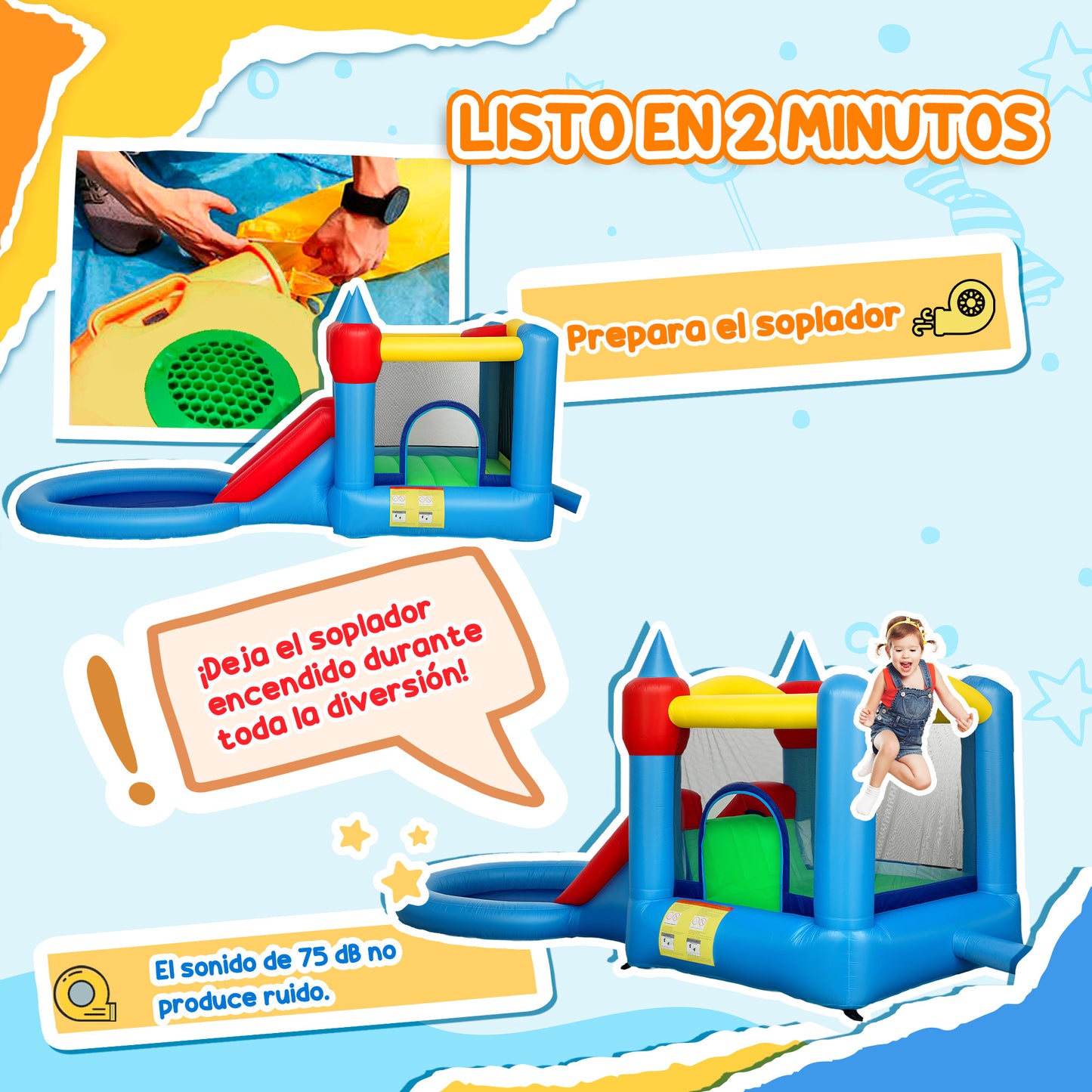 Qaba Bouncy Castle for Kids with 550W Blower, Water Slide, 2 Splash Pools, Basketball Hoop, Dart Board,12.6' x 9.5' x 5.9'