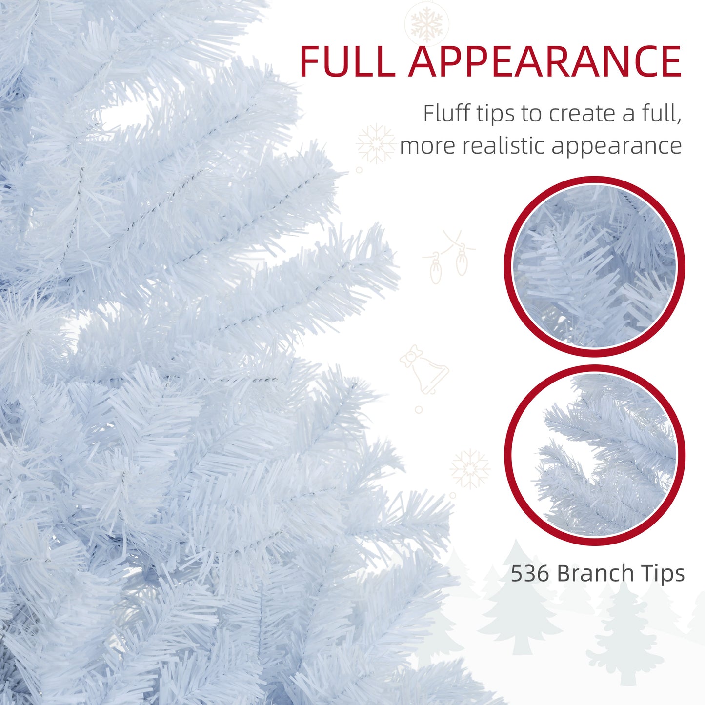 HOMCOM 5ft White Christmas Tree Artificial Christmas Tree with 536 Branch Tips and Metal Stand