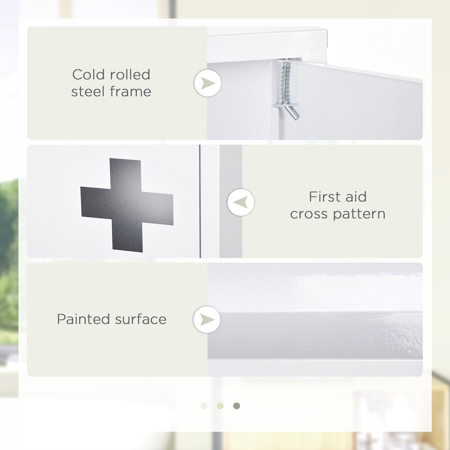 kleankin Wall Mount Medicine Cabinet Bathroom Cabinet with 2 Shelves, Steel Frame and Magnetic Door, White