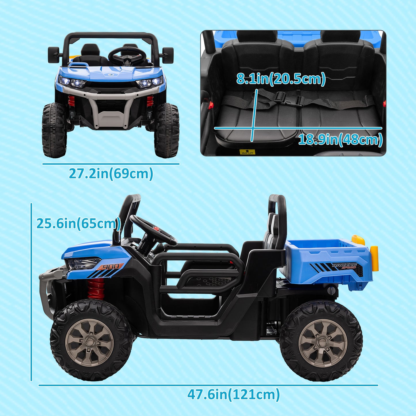 Aosom 12V Ride on Car with Electric Bucket, Two-Seater, Shovel, Remote Control, Spring Suspension, Horn, Music, Red