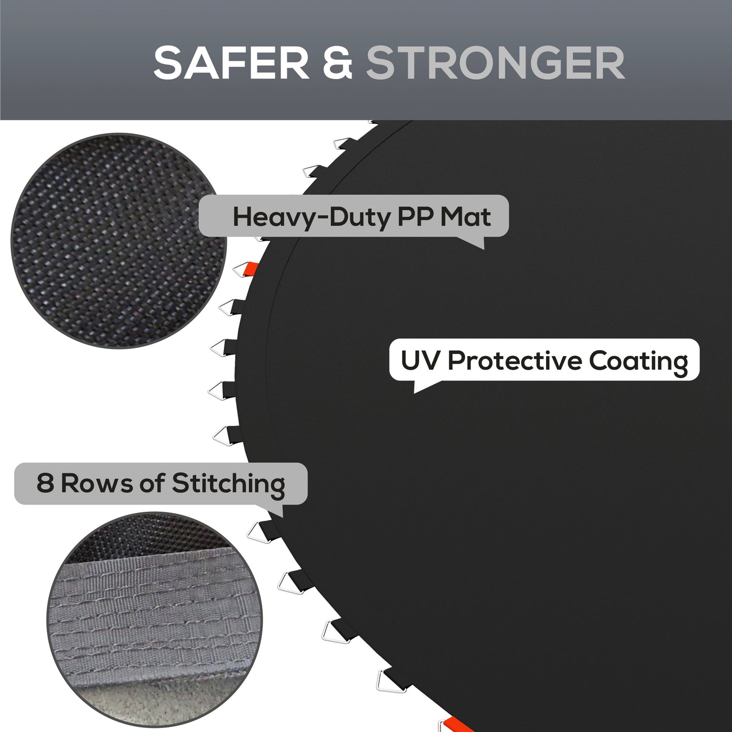 Soozier Trampoline Replacement Mat, Fits 14' Trampoline w/ 80 V-Hooks & 5.5" Springs (Spring & Frame not Included), Black