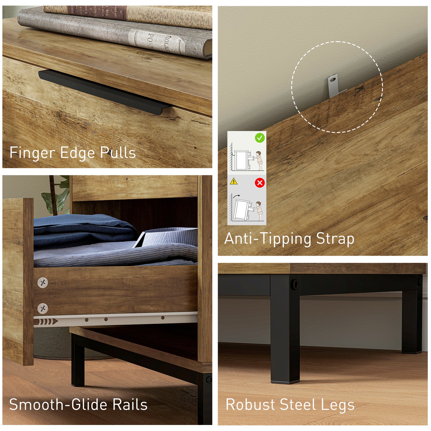HOMCOM Dresser for Bedroom, 4 Drawer Dresser Tower, Chest of Drawers for Hallway, Entryway, Closet, Natural