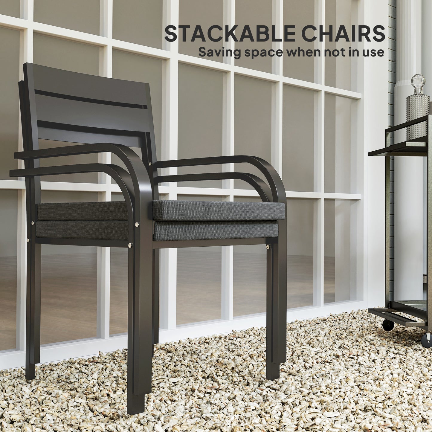 Outsunny 2 Piece Outdoor Dining Chairs with Aluminum Frame, Soft Cushion, for Deck, Garden, Balcony, Poolside, Grey