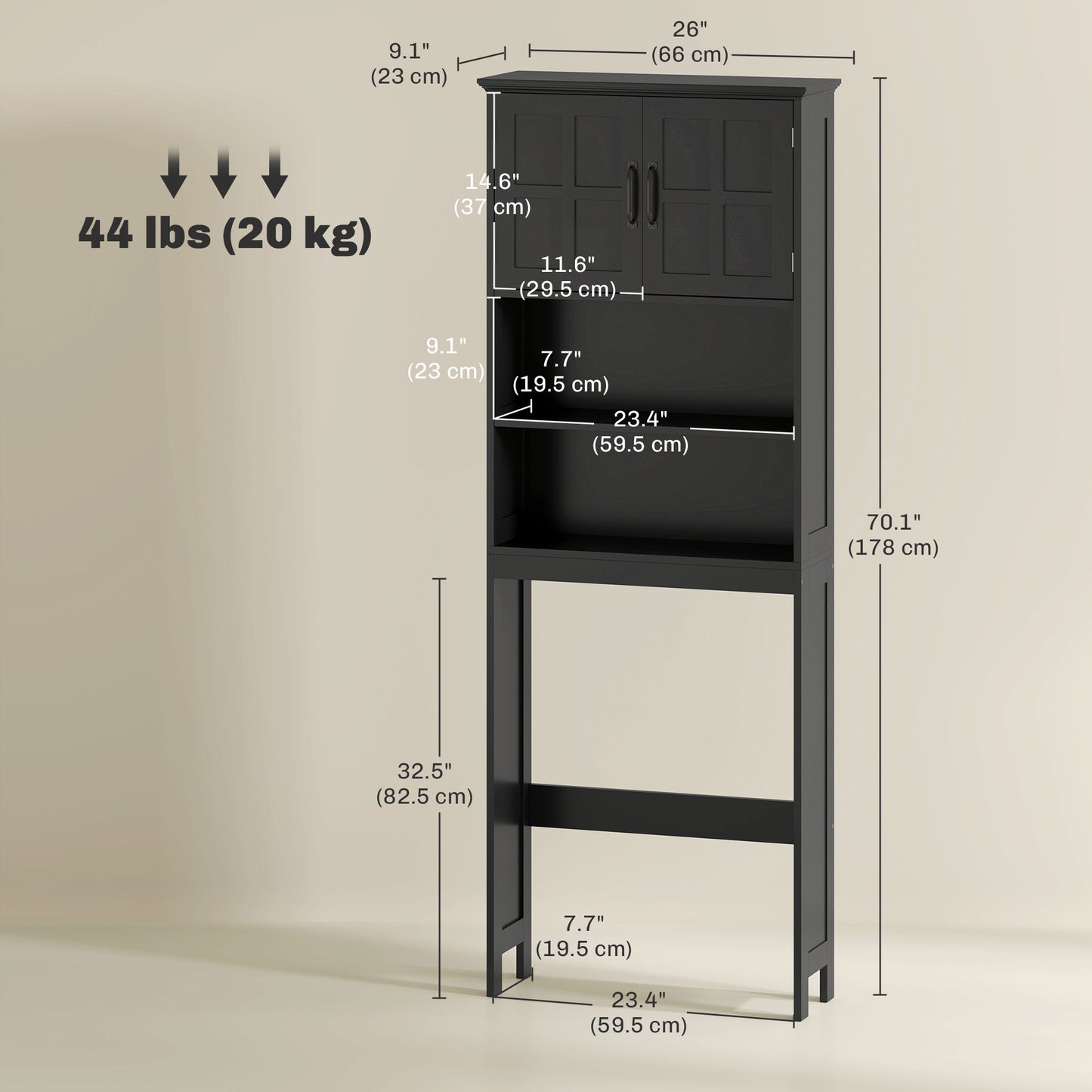 kleankin Modern Over The Toilet Storage, Bathroom Cabinets Over Toilet with Open Shelves and Double Door Cabinet, White