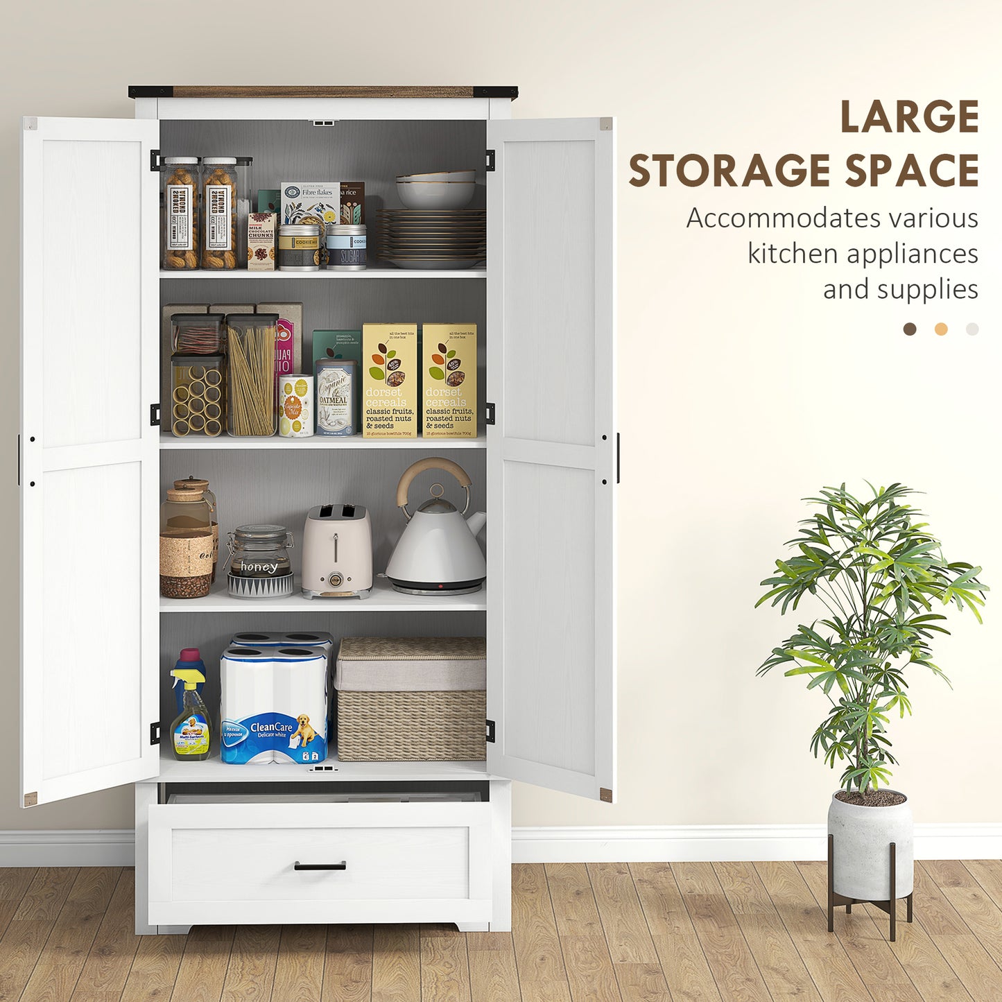 HOMCOM 69" Tall Farmhouse Kitchen Pantry Cabinet with 2 Doors, Drawer and Adjustable Shelves, Black Wood Grain