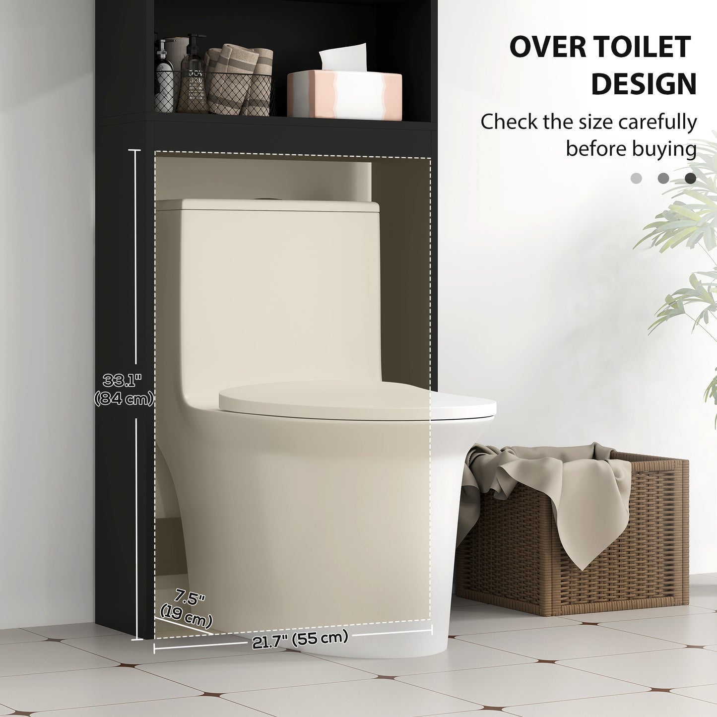HOMCOM Over The Toilet Cabinet, Modern Bathroom Above Toilet Storage with Barn Doors and Open Shelf, Black