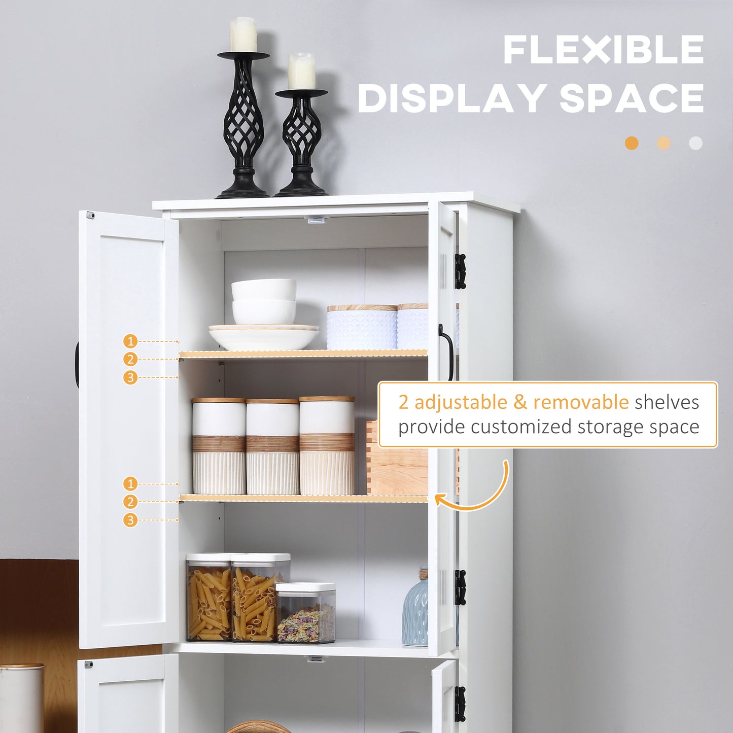 HOMCOM 48" 4-Door Storage Cabinet Multi-Storey Large Space Pantry with Adjustable Shelves Black