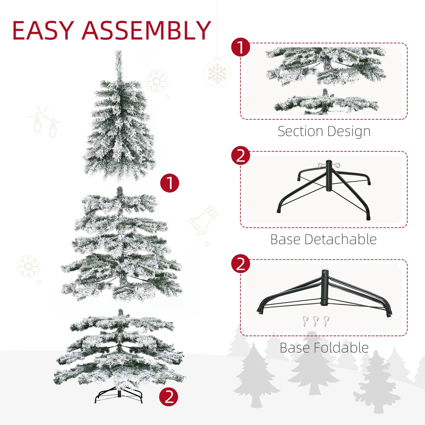 HOMCOM 7.5ft Artificial Snow Flocked Christmas Tree Xmas Tree Holiday Home Indoor Decoration for Party with Foldable Feet, Green