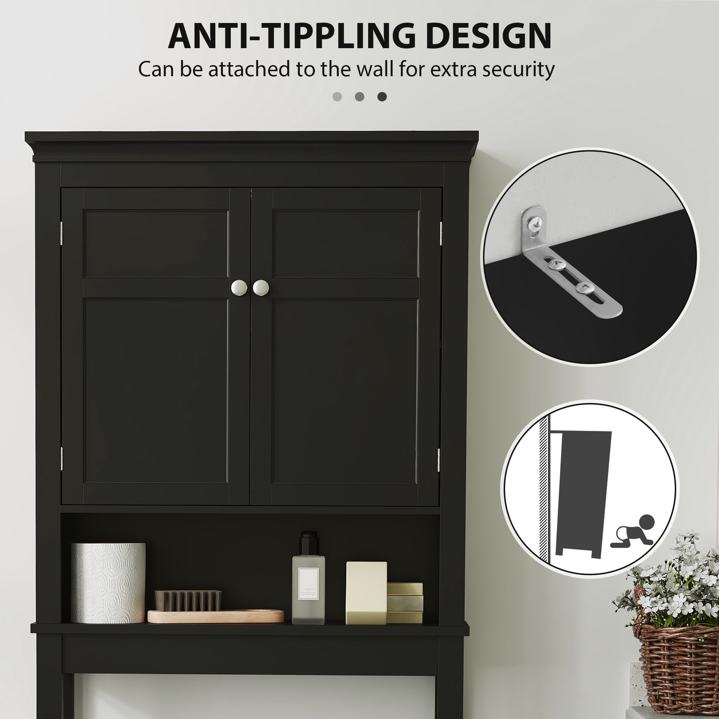 HOMCOM 3-Tier Over Toilet Storage Unit Washing Machine Cabinet Dryer Cabinet with Adjustable Shelf for Bathroom, Laundry