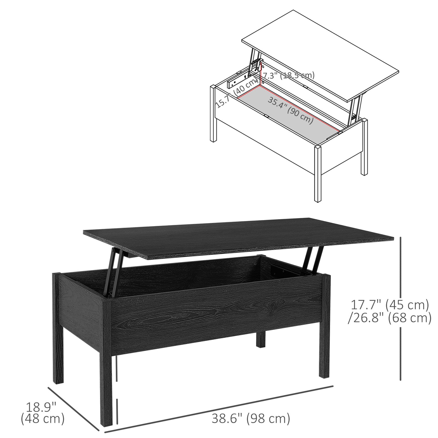 HOMCOM 39" Modern Lift Top Coffee Table with Hidden Storage Compartment, Center Table for Living Room, Grey