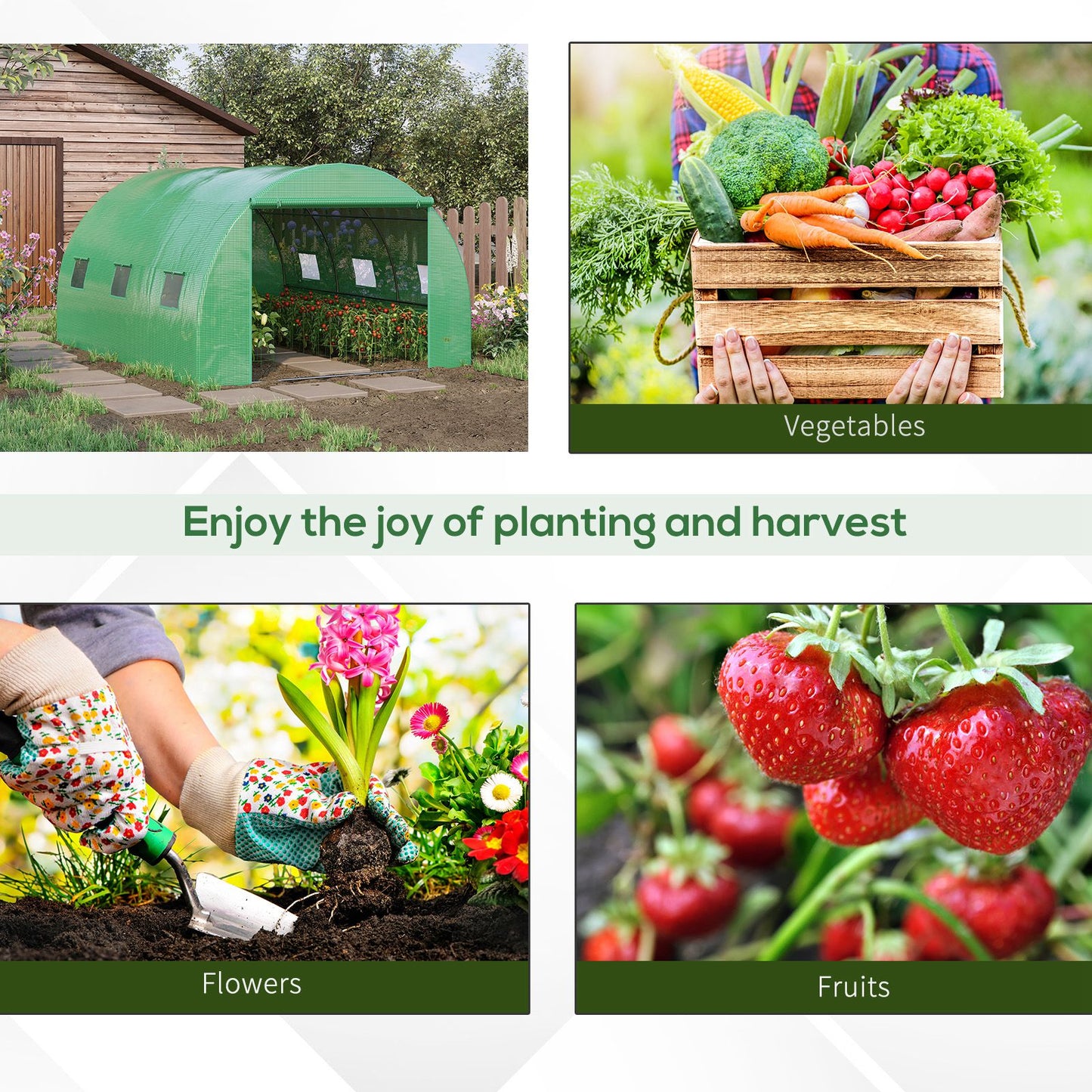 Outsunny 13' x 10' x 6.6' Walk-in Polytunnel Greenhouse, Outdoor Garden Tunnel Greenhouse Tent with Zipped Roll-Up Door and 6 Mesh Windows, Green