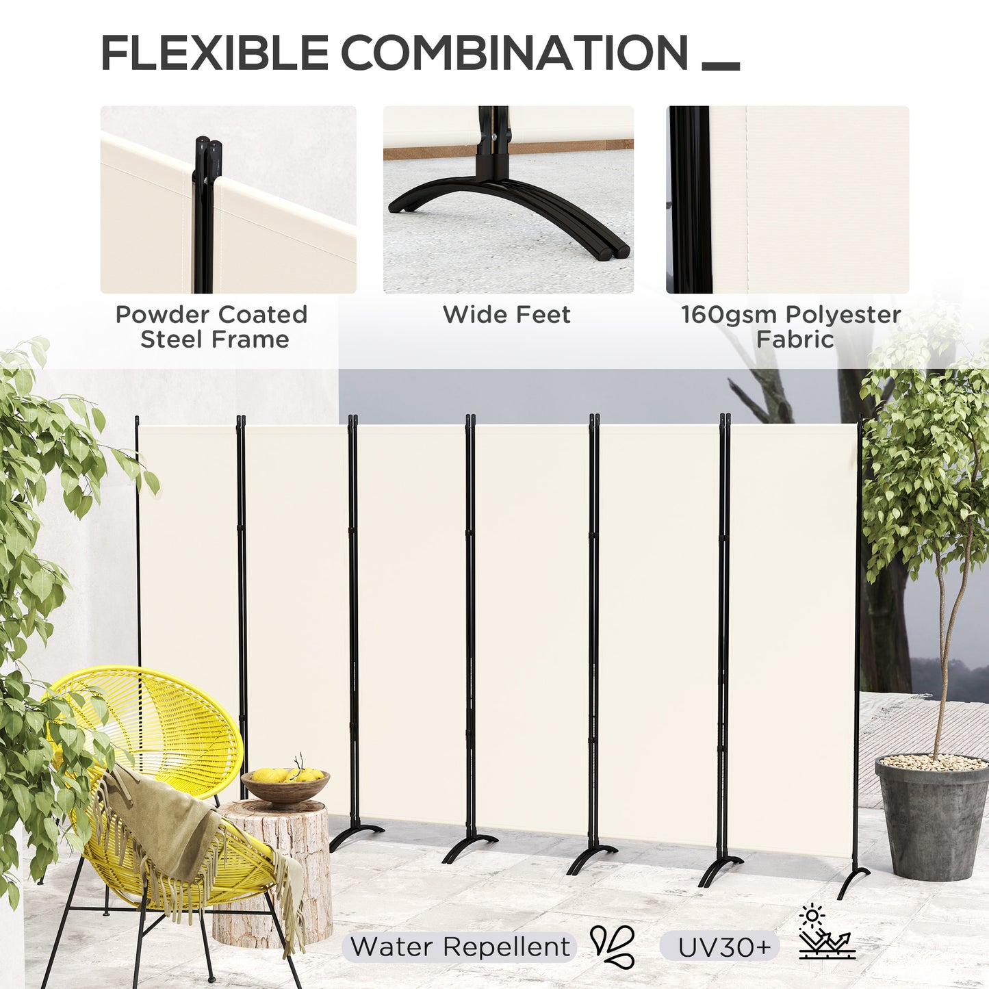 Outsunny 6 Panel Folding Room Divider, UV30+ Privacy Screen, Indoor Outdoor Privacy Panel with Stable Base, Black