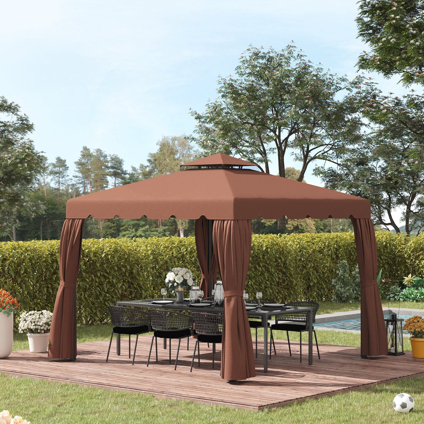 Outsunny 10' x 10' Gazebo Replacement Canopy, Gazebo Top Cover with Double Vented Roof for Garden Patio Outdoor TOP ONLY, Beige