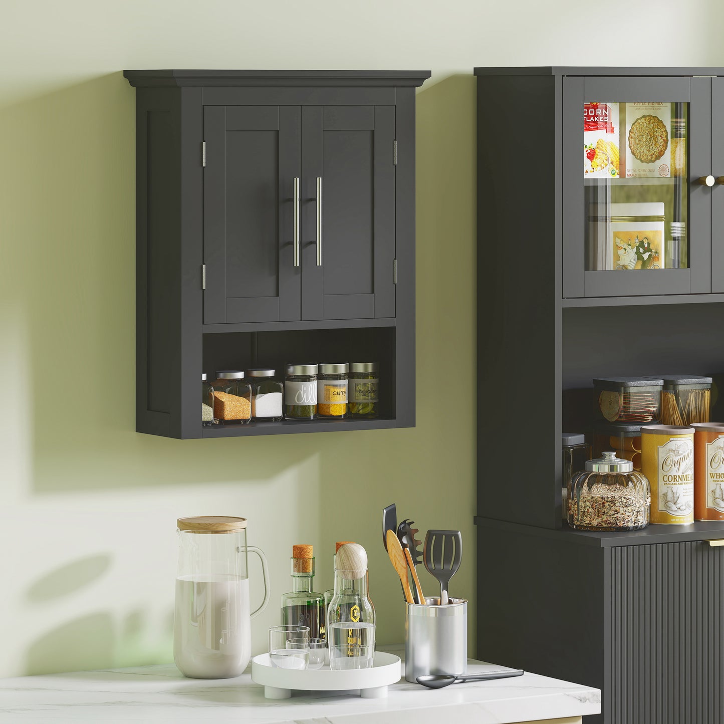 kleankin Bathroom Wall Cabinet, Medicine Cabinet, Toilet Storage Cabinet with Shelf for Living Room and Entryway, White