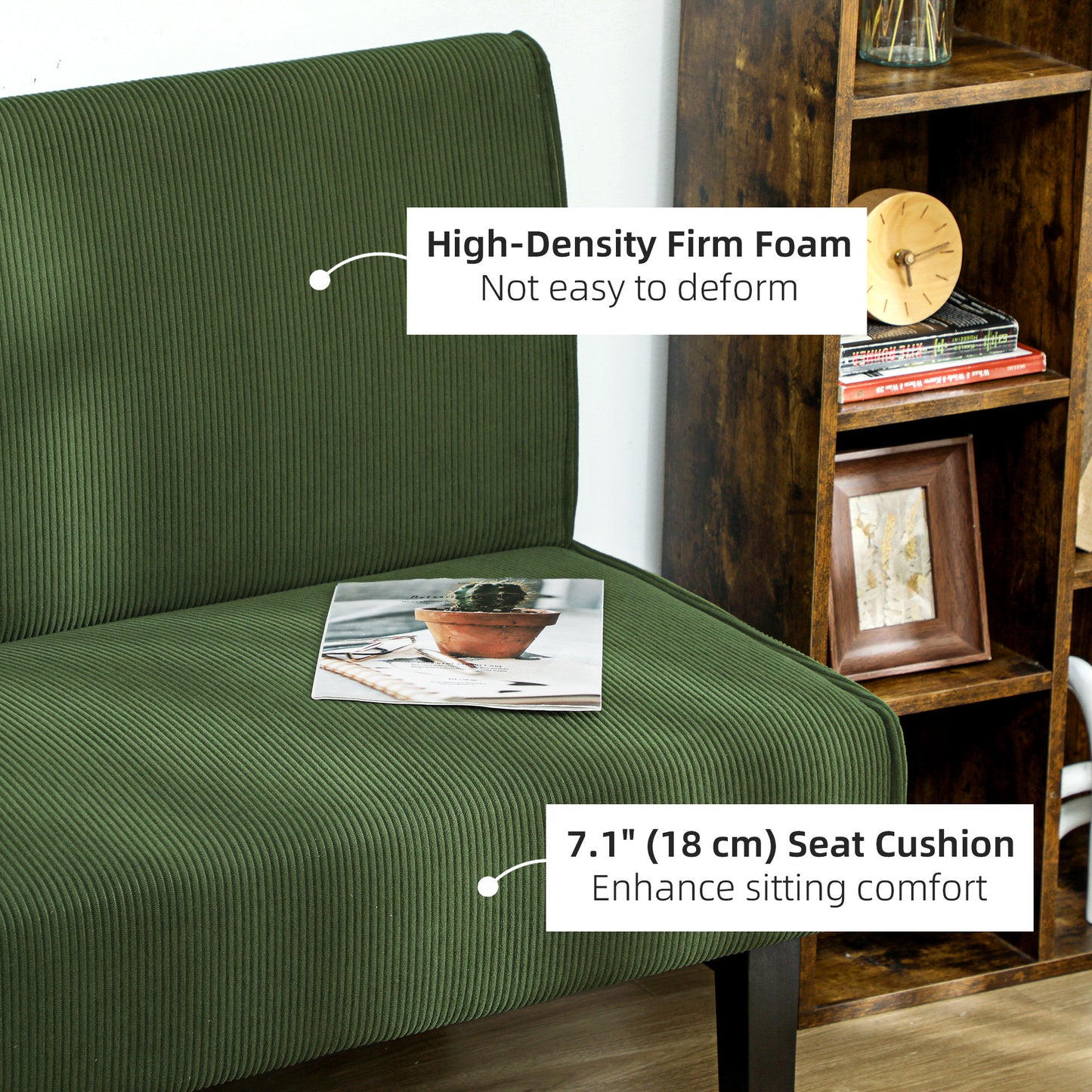HOMCOM 46.5" Loveseat Couch with USB Ports, Corduroy Love Seat Sofa with Wood Legs for Living Room, Bedroom, Small Space, Grey