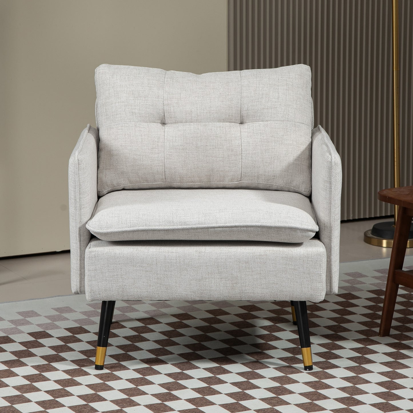 HOMCOM Modern Armchair, Upholstered Accent Chair with Tufted Back Cushion and Steel Legs for Living Room, Bedroom, Grey