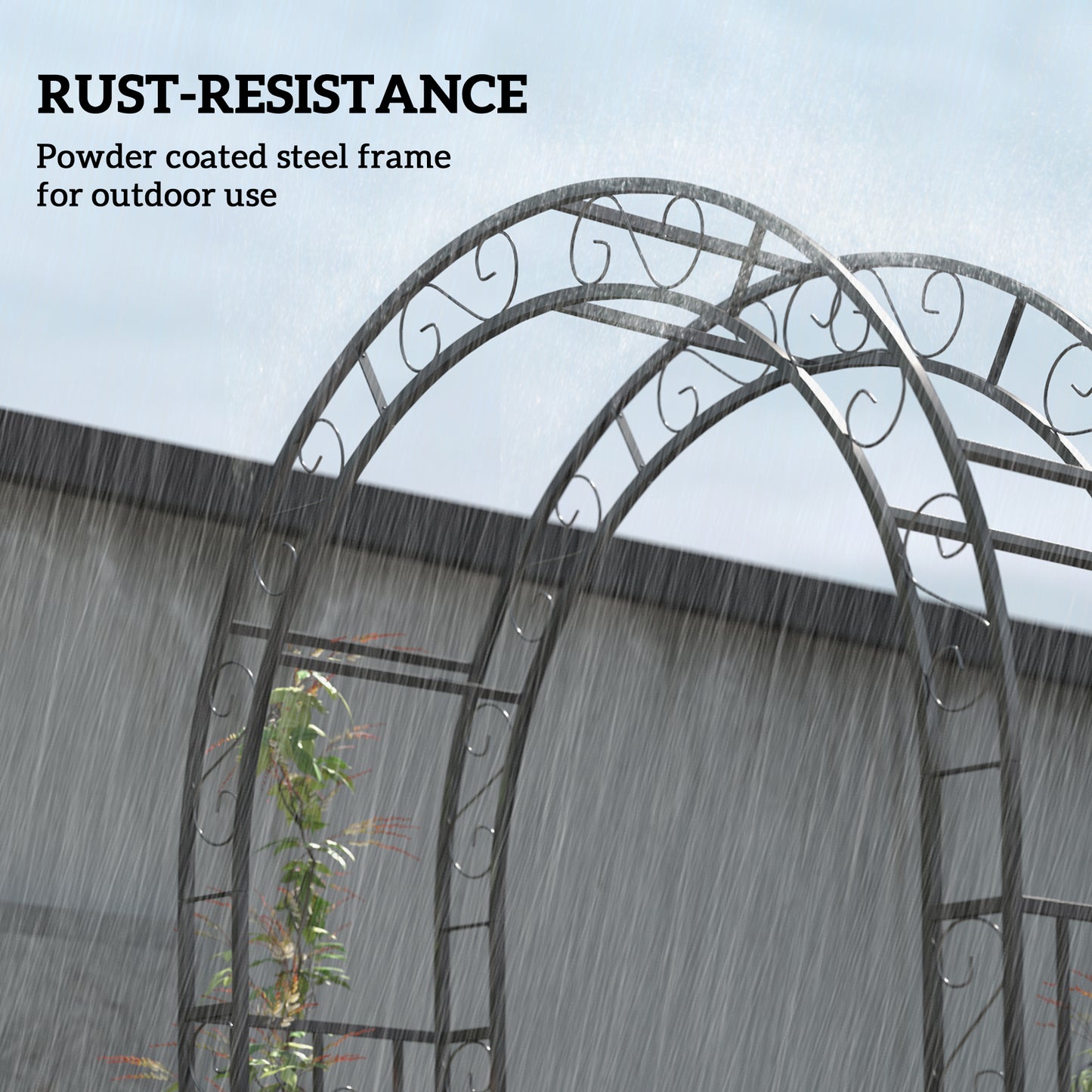 Outsunny 7.4ft Steel Garden Arch with Gate, Garden Arbor Trellis for Climbing Plants, Roses, Vines, Wedding Arch for Outdoor, Garden, Lawn, Backyard, Black