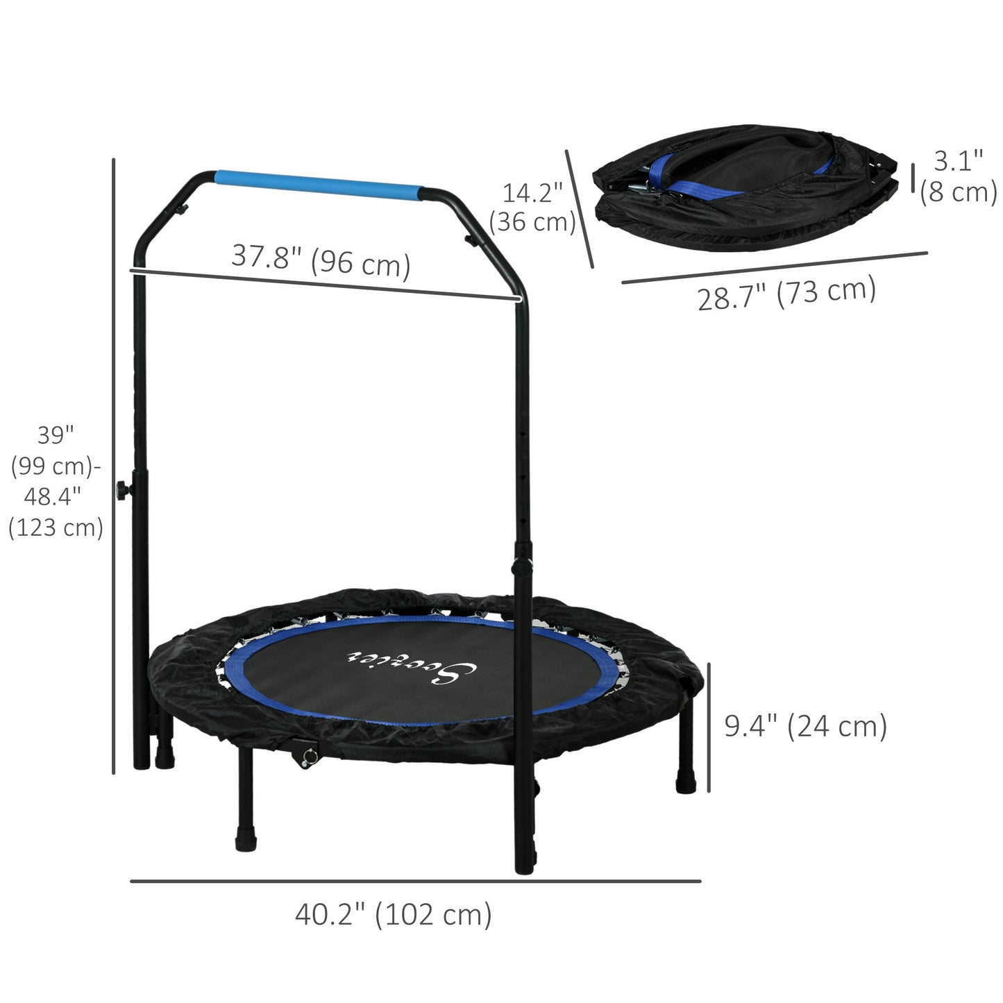 Soozier 40" Foldable Mini Fitness Trampoline, with Adjustable Foam Handle, Orange