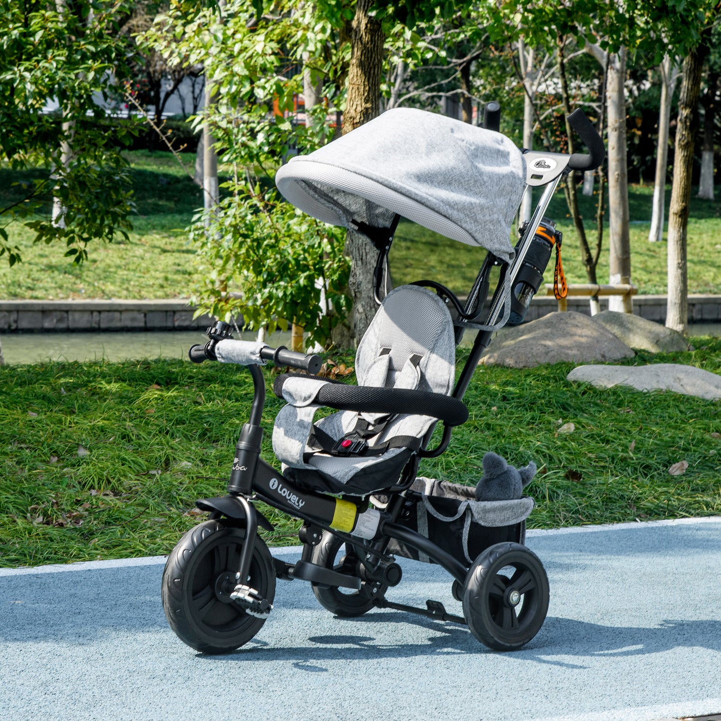 Qaba 6 in 1 Toddler Tricycle Stroller with Basket, Canopy, 5-point Safety Harness, for 12-60 Months, Blue