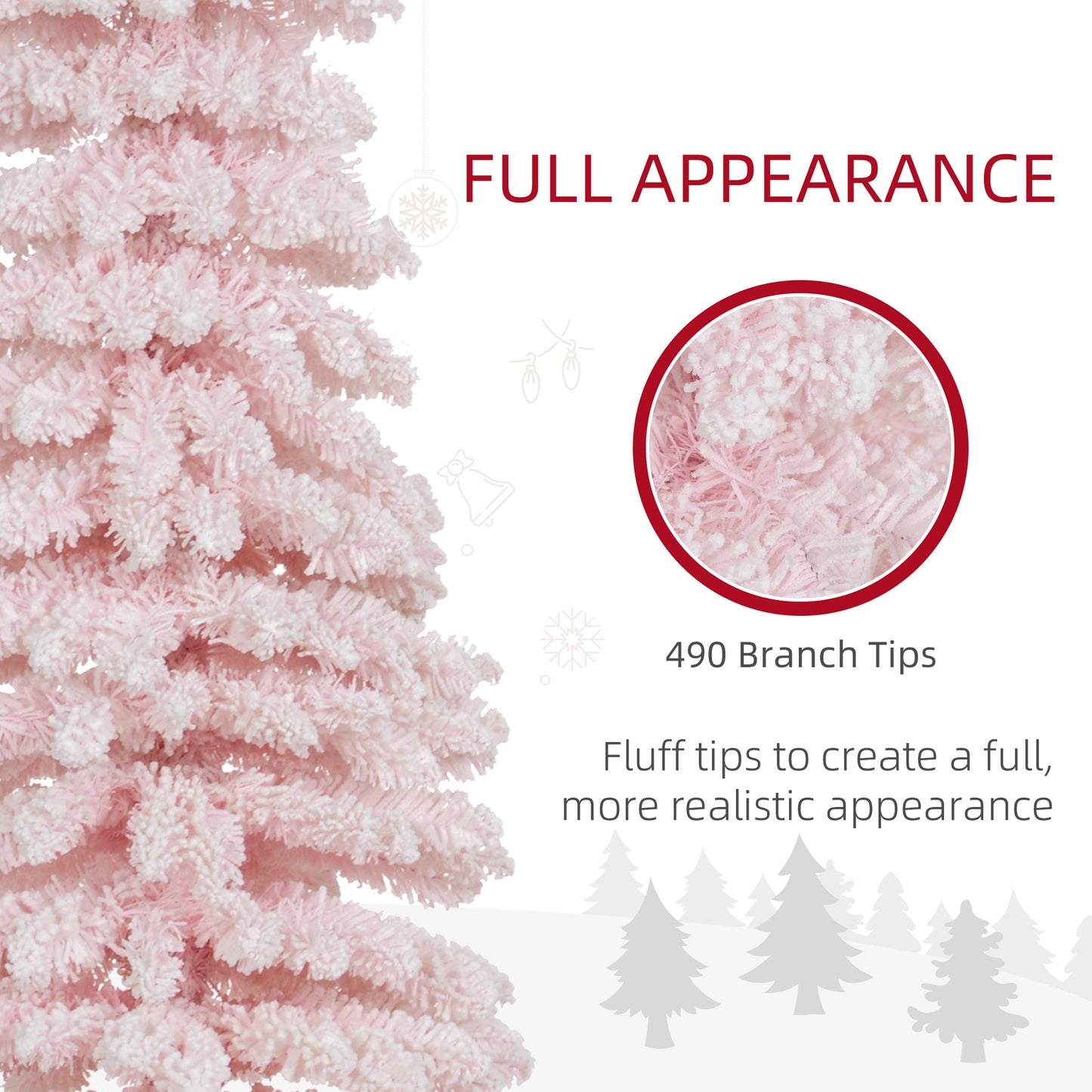 HOMCOM 6 Ft Snow-Flocked Artificial Christmas Tree, Slim Pencil Xmas Tree with Realistic Branches, Metal Base, Green