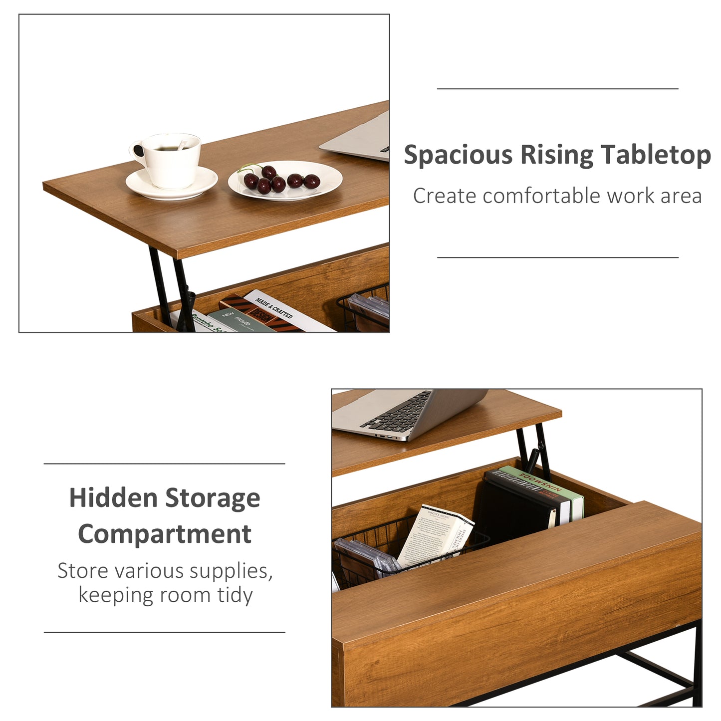 HOMCOM Lift Top Coffee Table with Hidden Storage Compartment Lift Tabletop Center Table for Living Room, Grey