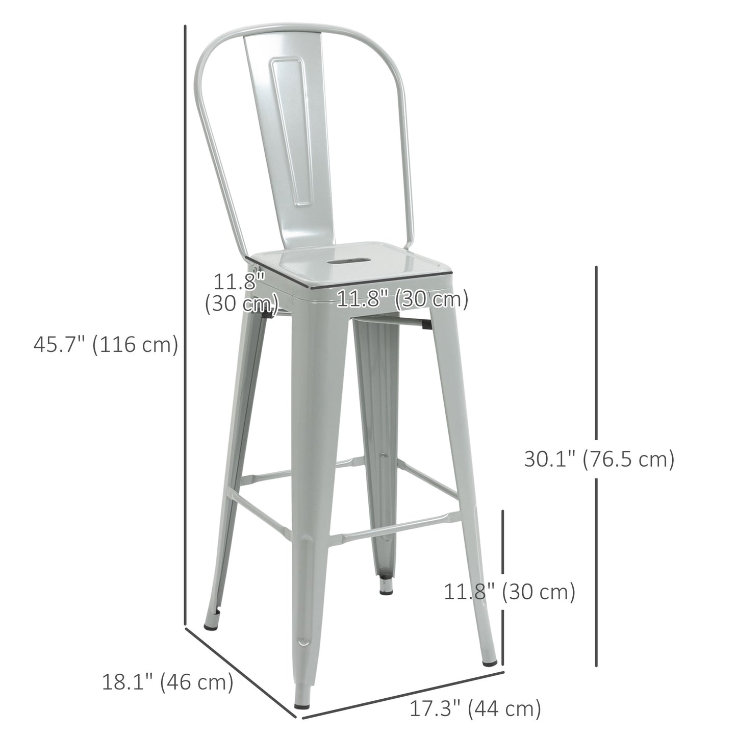 HOMCOM Set of 4 Bar Stools Kitchen Industrial Breakfast Bistro Cafe Metal Frame Black