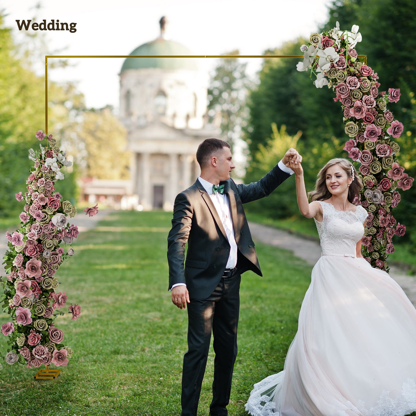 Outsunny 10FT x 10FT Wedding Arch Backdrop Stand, Metal Garden Balloon Arch Stand for Birthday Party, Bridal Shower, Graduation, Ceremony, Banquet Decorations, Gold