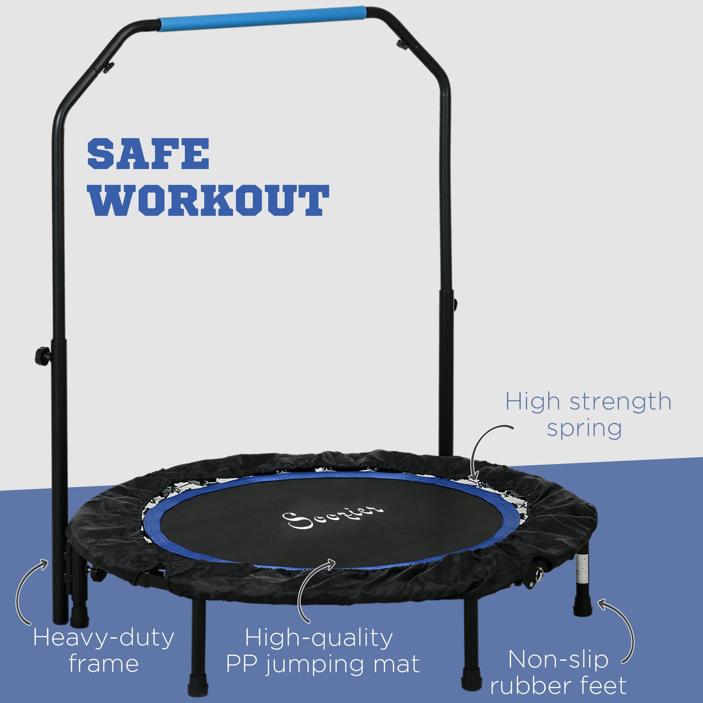 Soozier 40" Foldable Mini Fitness Trampoline, with Adjustable Foam Handle, Orange