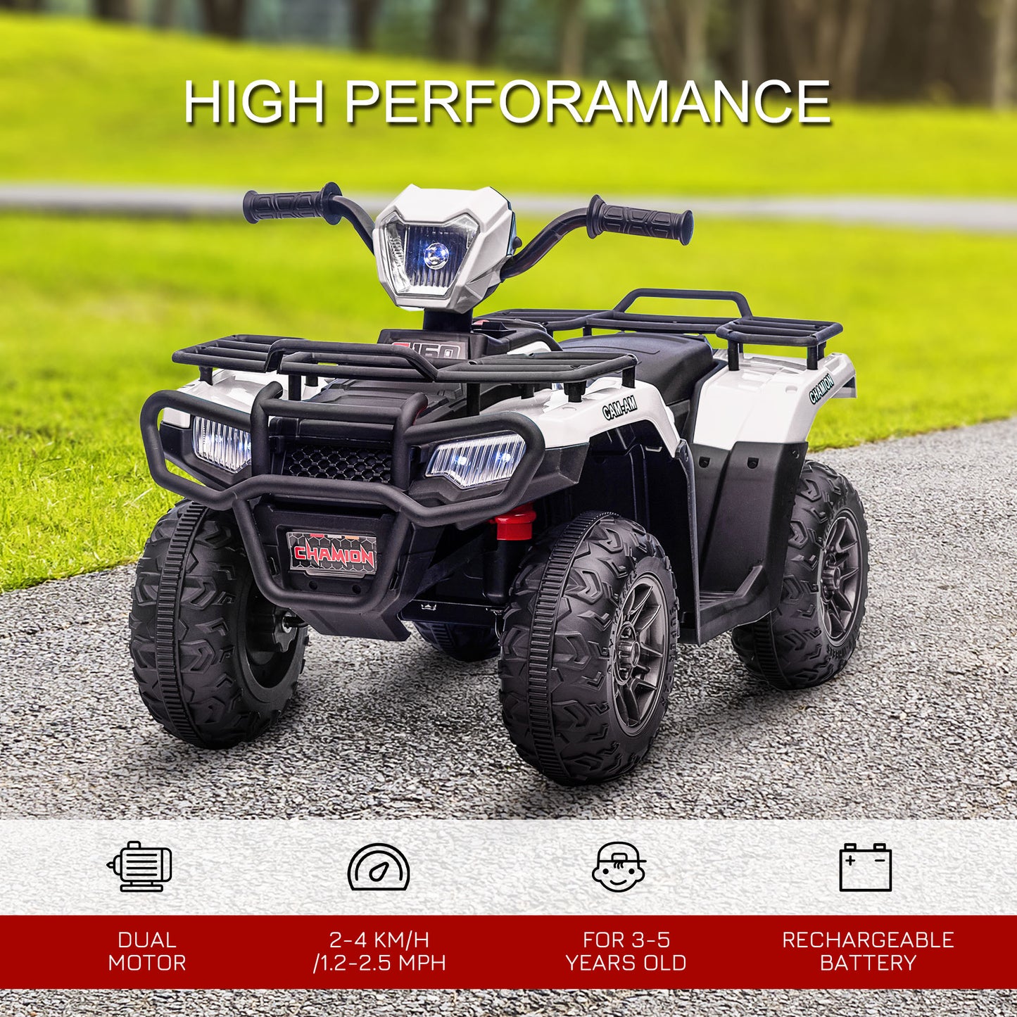 Aosom 12V Kids ATV Quad, 4 Wheeler Battery Powered Electric Vehicle with Music MP3, Headlights, High Low Speed, Treaded Tires, for Boys and Girls Ages 37-60 Months, Pink