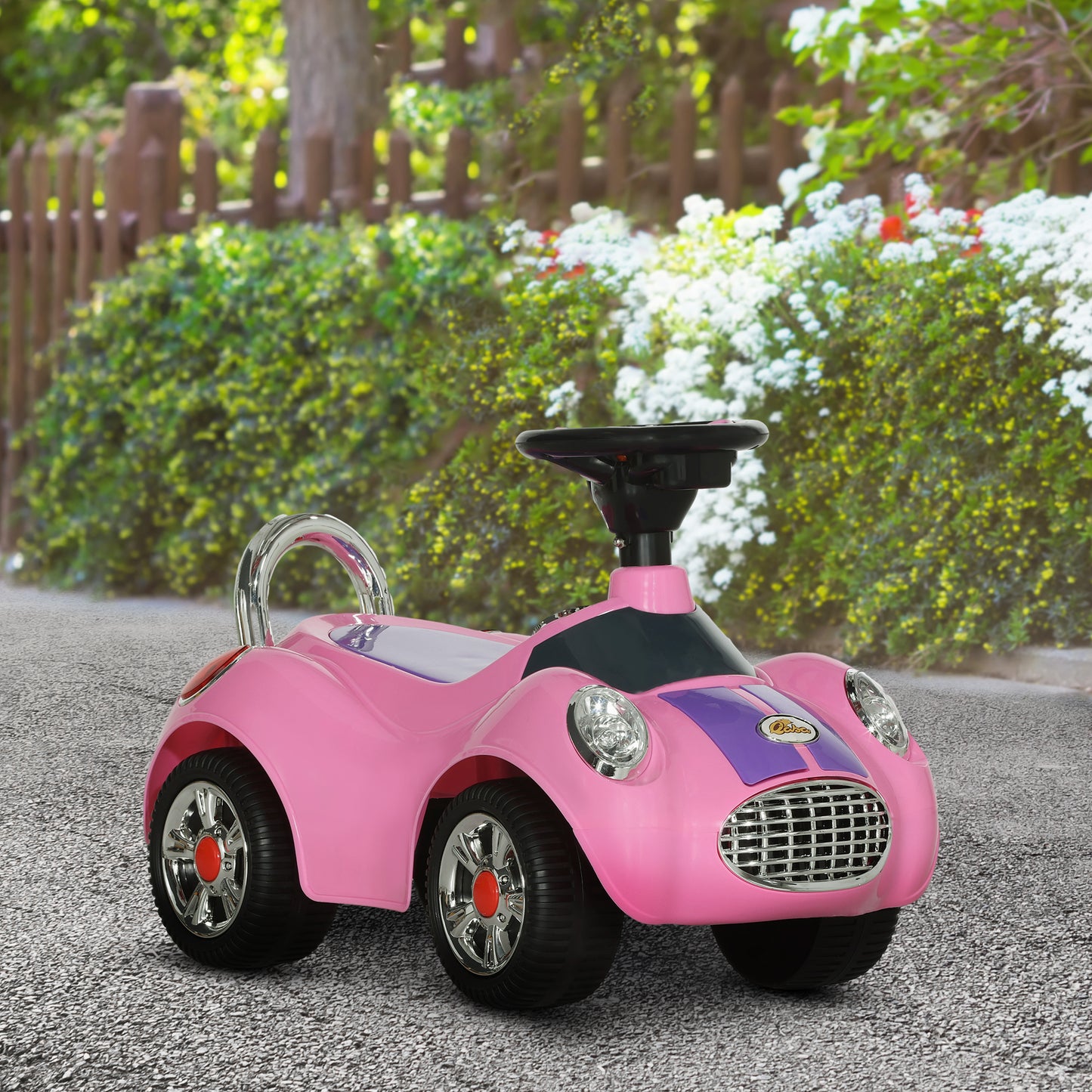 Qaba Baby Push Car with Music, Horn, Light, Dark Blue