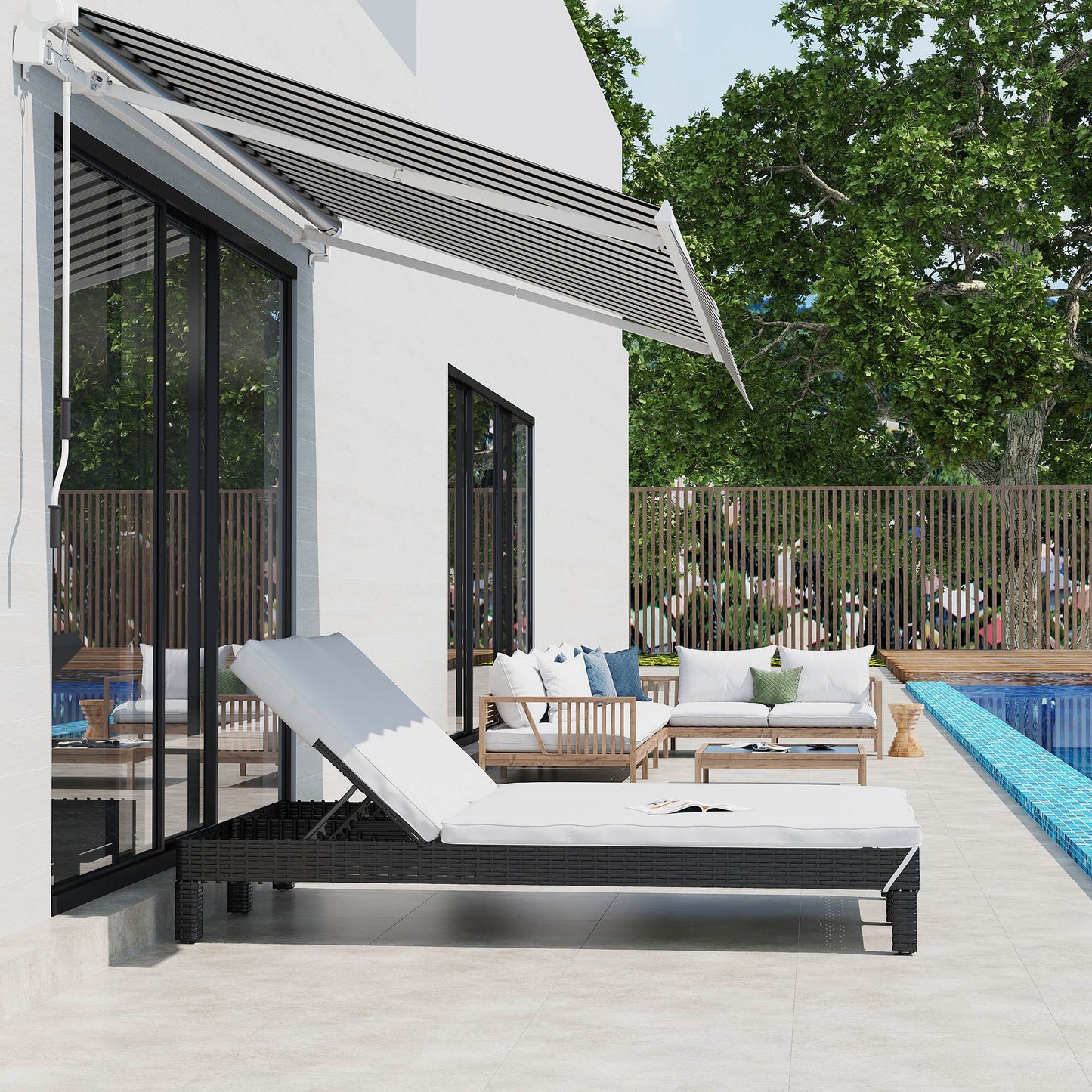 Outsunny Wicker Double Chaise Lounge Chair Outdoor Recliner 2 Person Rattan Patio Reclining Sunbed Furniture Cushioned w/Adjustable Backrest, Cream White
