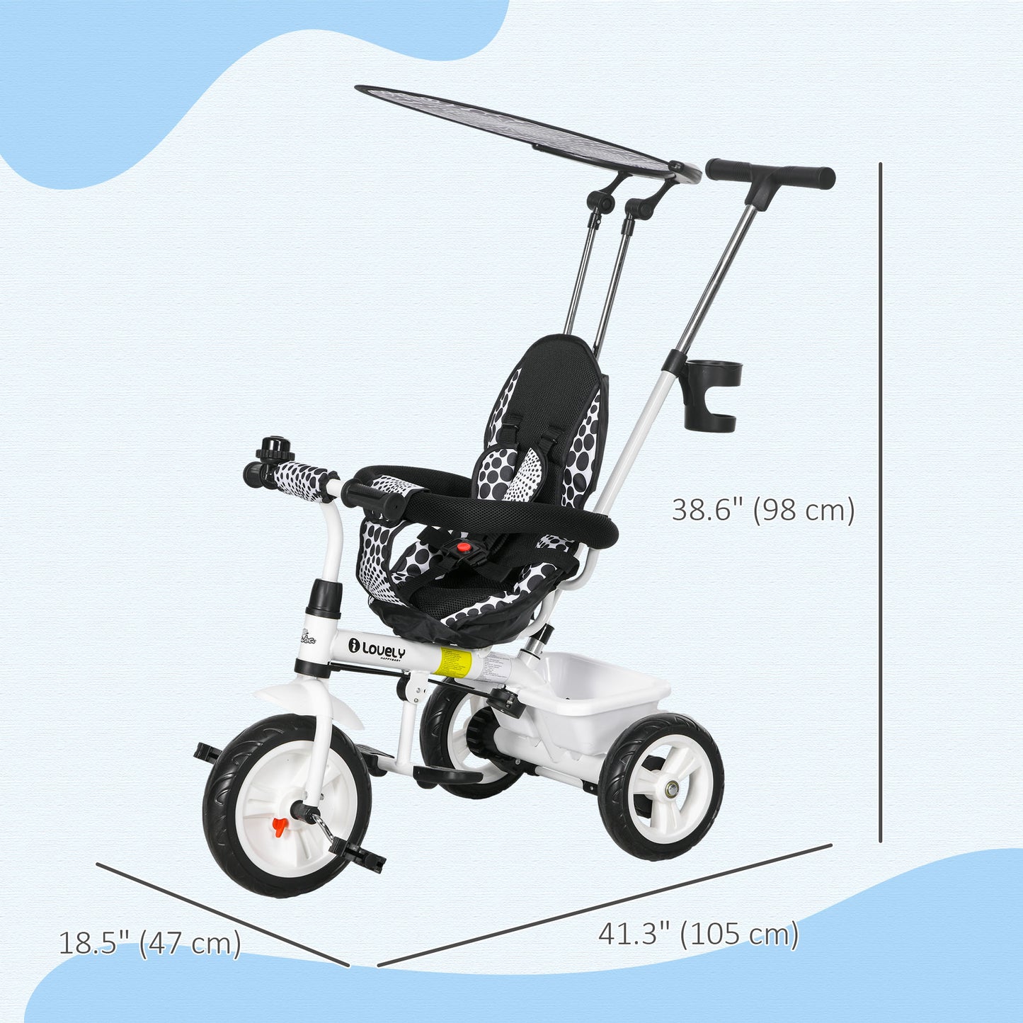 Qaba 6 in 1 Kids Tricycle with Removable Handlebar and Canopy, Navy Blue