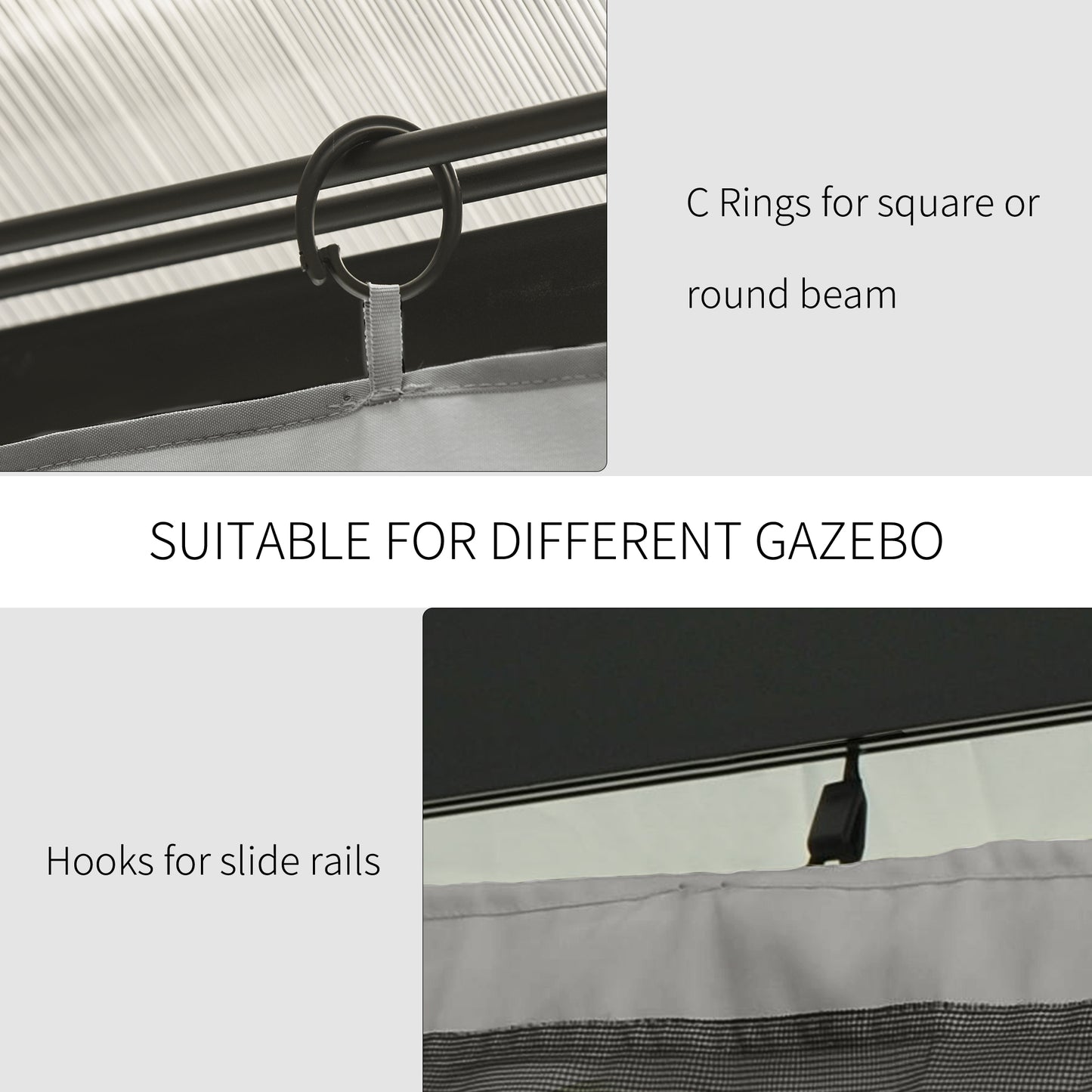 Outsunny 10' x 10' Universal Gazebo Sidewall Set with 4 Panels, Hooks/C-Rings Included for Pergolas & Cabanas, Beige