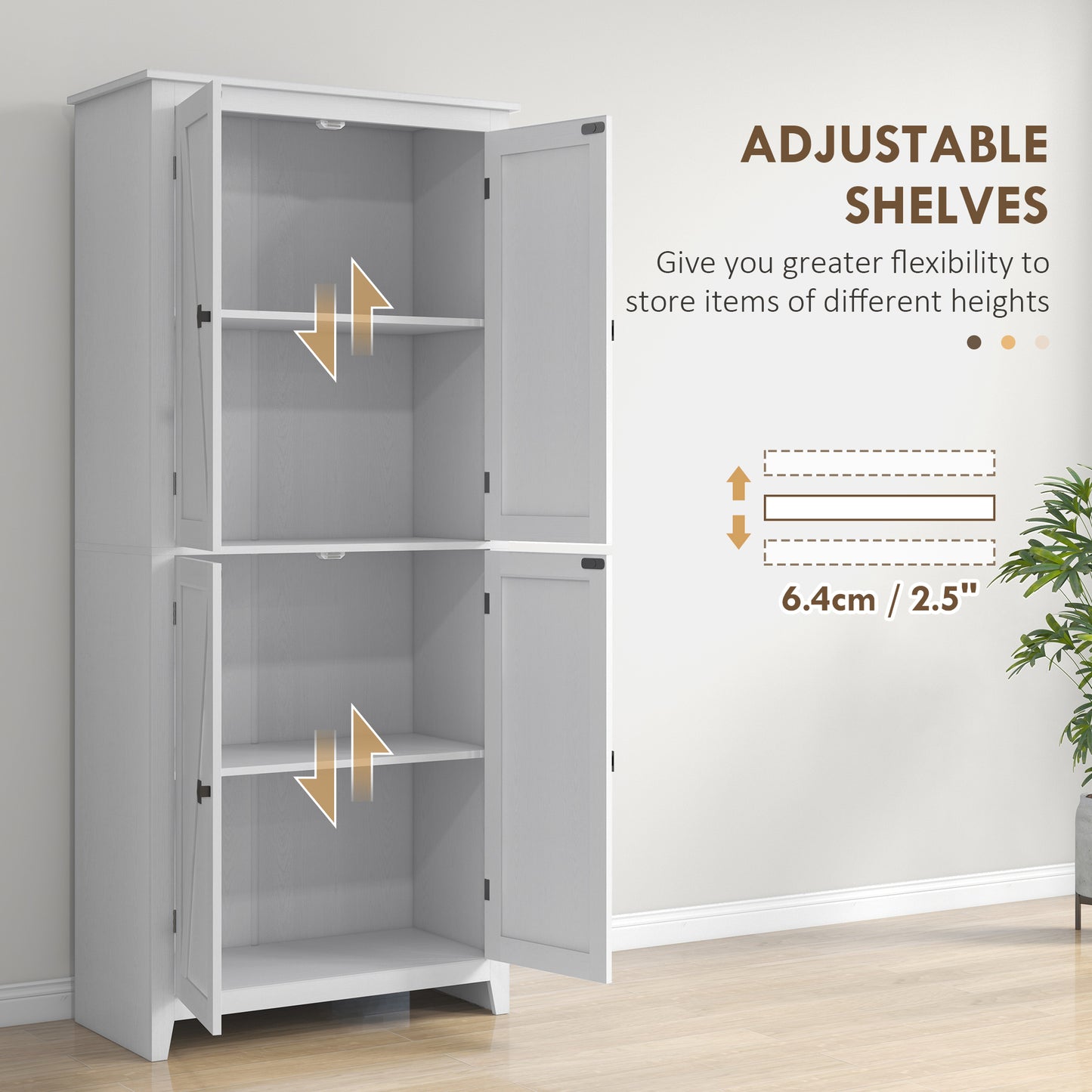 HOMCOM 72" Freestanding Storage Cabinet, Kitchen Pantry Cabinet with Doors and Shelves for Dining Room, White
