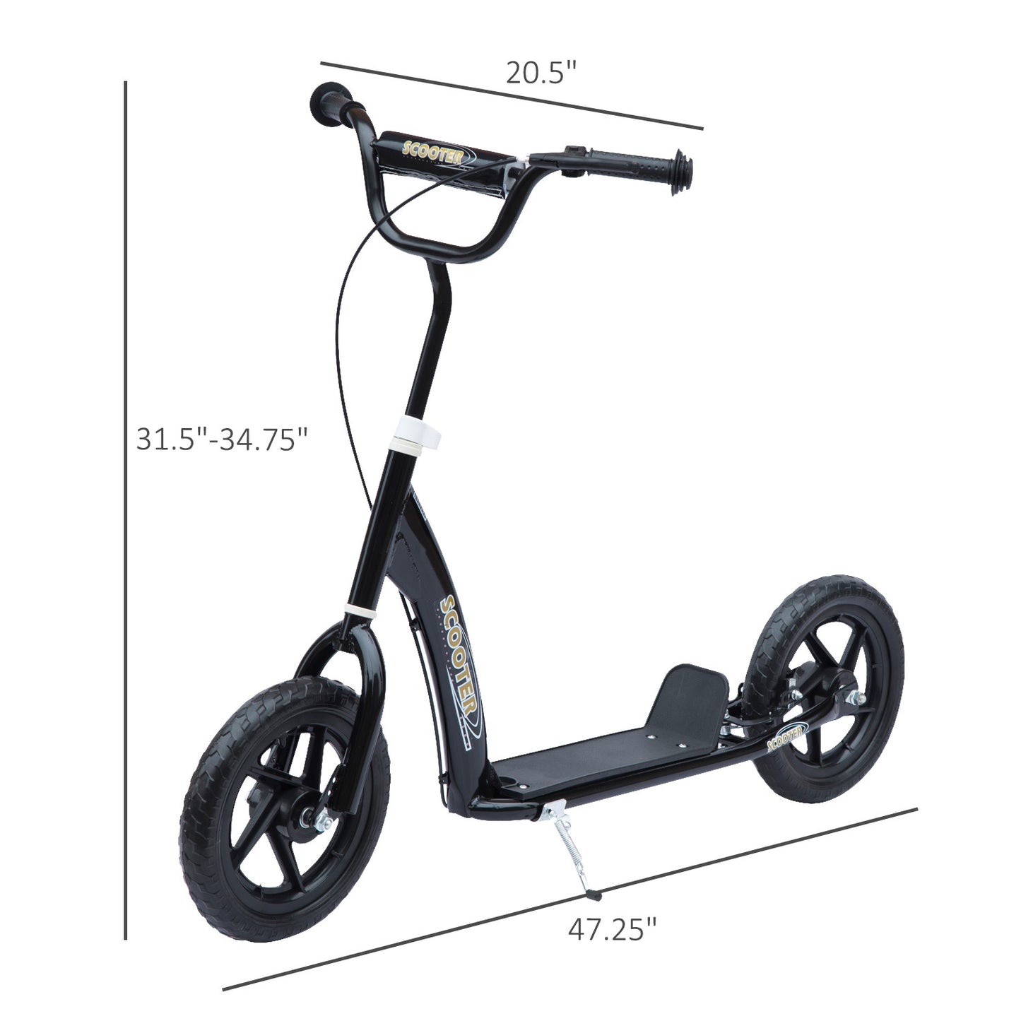 HOMCOM Kids Scooter Street Bike Bicycle for Teens Ride on Toy w/ 12'' Tire for 5-12 Year Old Black