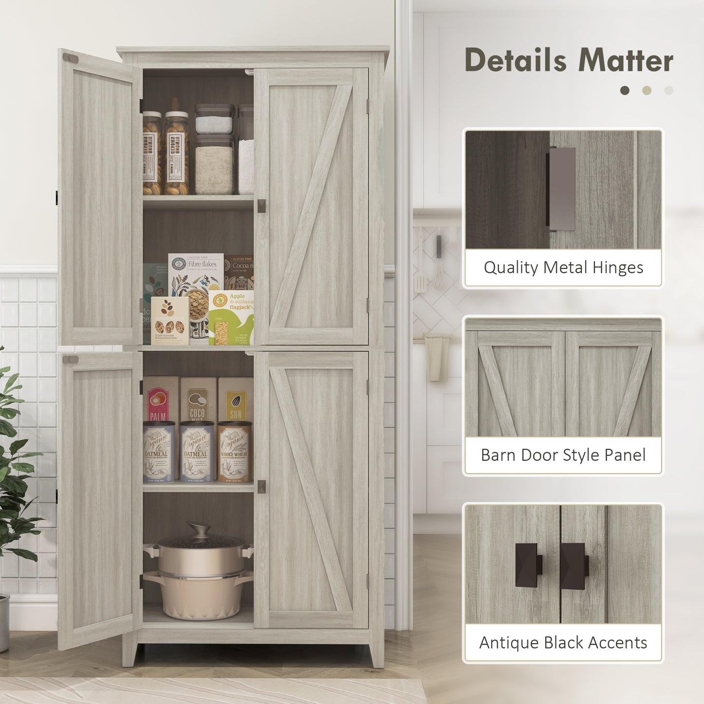 HOMCOM 72" Freestanding Storage Cabinet, Kitchen Pantry Cabinet with Doors and Shelves for Dining Room, White