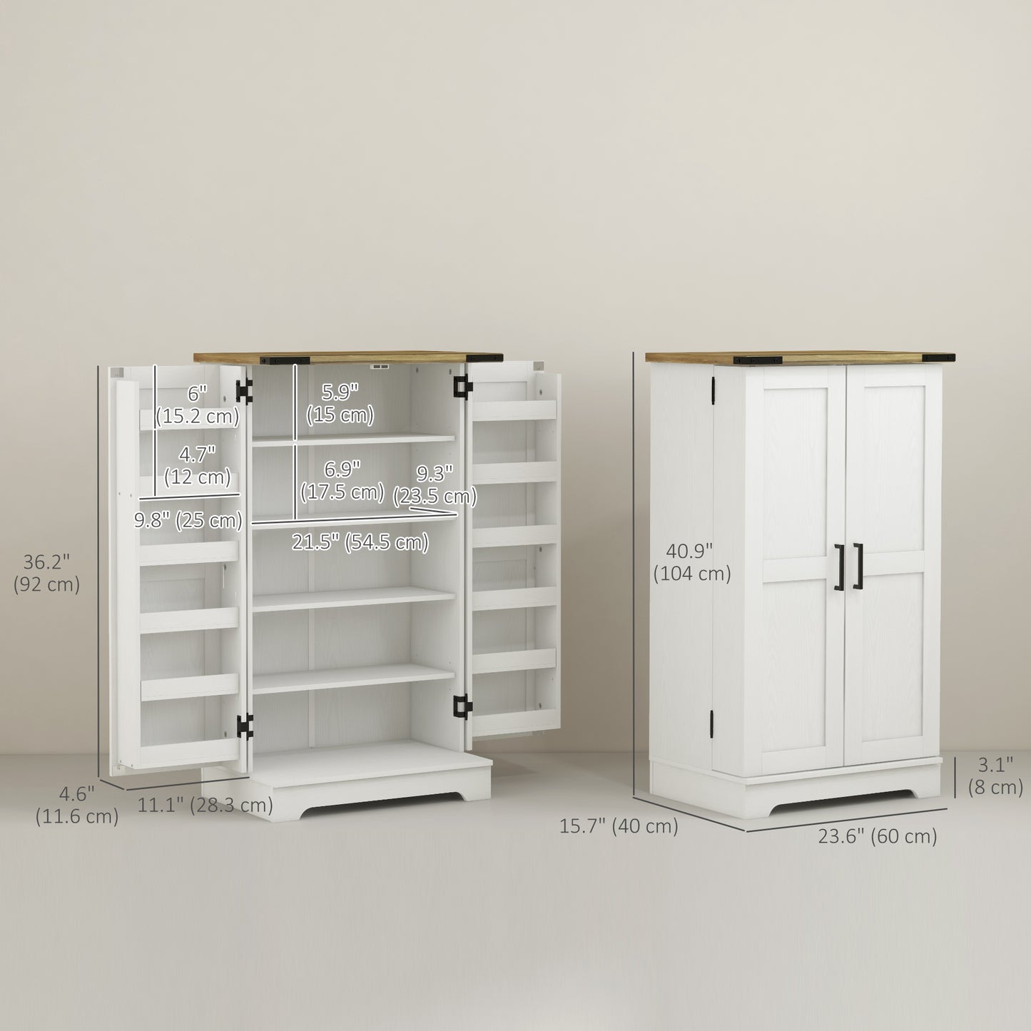 HOMCOM Farmhouse Kitchen Pantry Storage Cabinet, Kitchen Pantry Cabinet with Doors and Adjustable Shelves, White