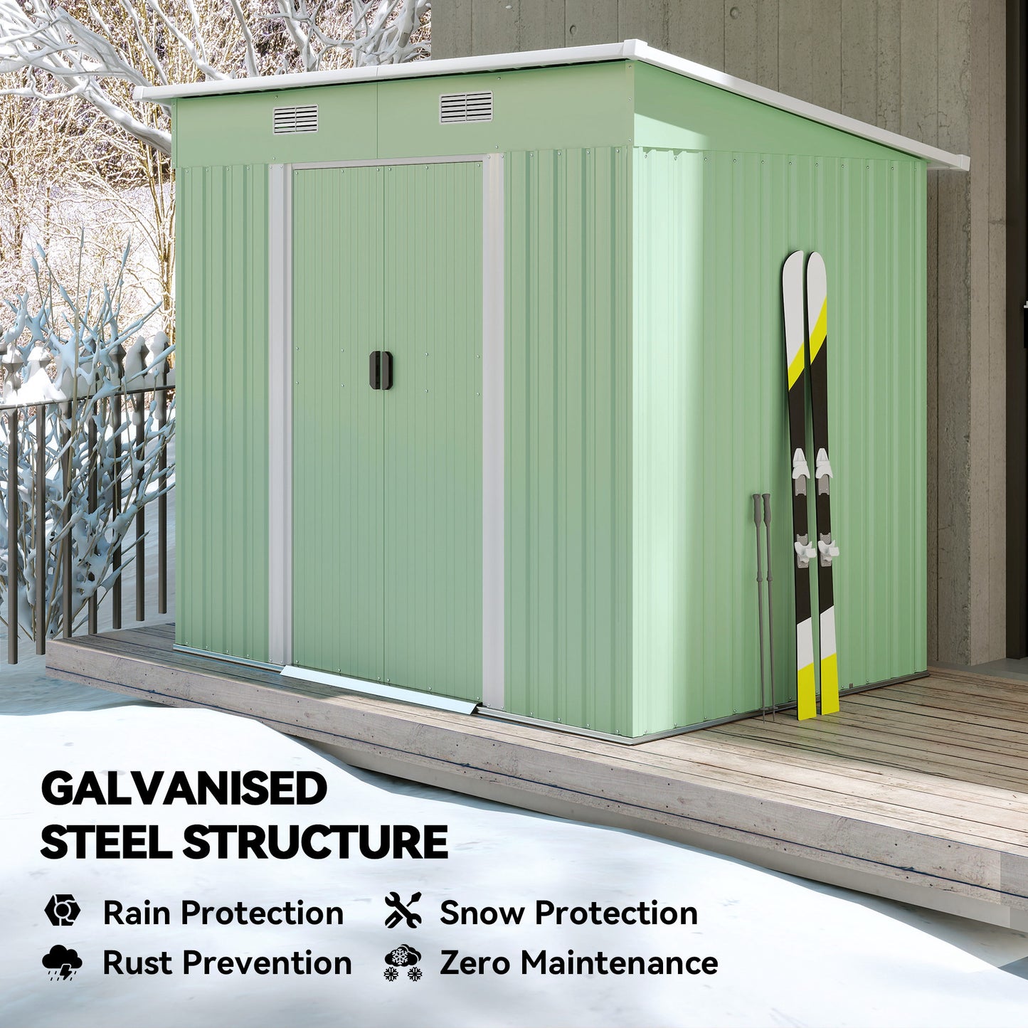 Outsunny 7'x 4' Metal Patio Storage Shed Garden Lockable Shed Tool Utility Storage Unit, Light Green