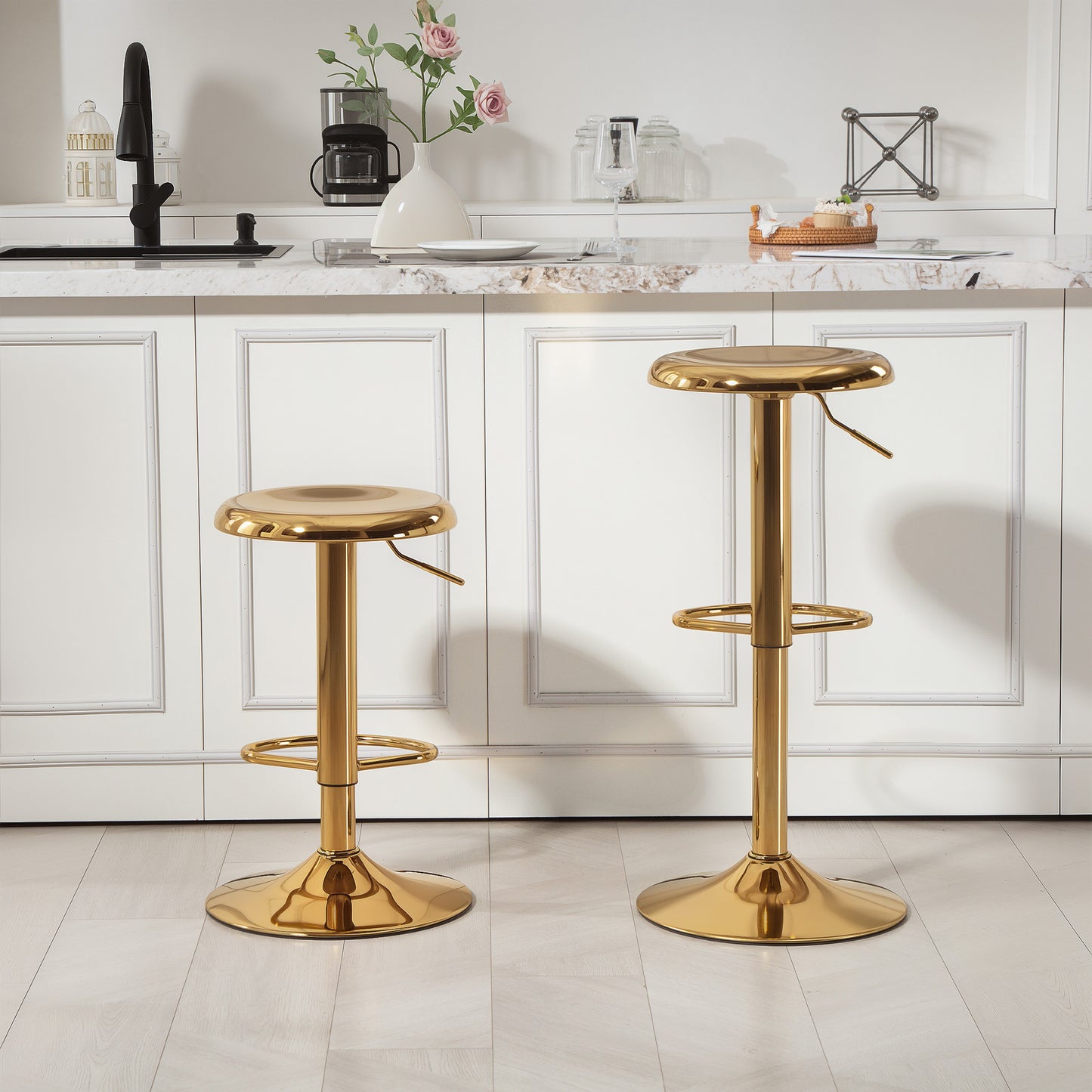 HOMCOM Steel Bar Stools Set of 2, Adjustable Counter Height Round Breakfast Barstools, Industrial Swivel Bar Chairs, Silver